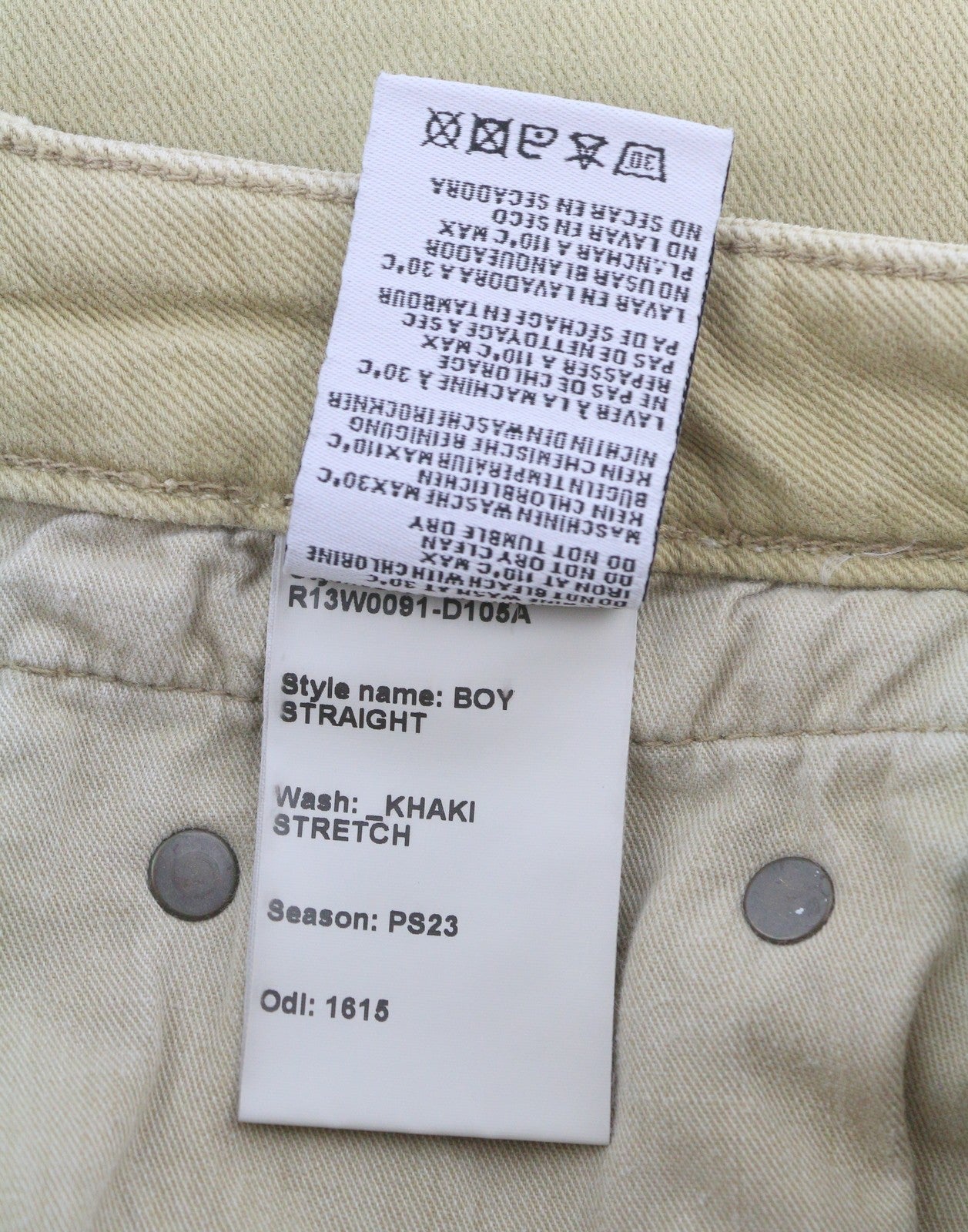 R13 Boy Straight Women Jeans 24 Khaki Stretch Faded Cropped Ankle RRP699