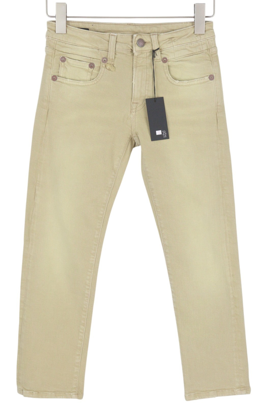 R13 Boy Straight Women Jeans 24 Khaki Stretch Faded Cropped Ankle RRP699