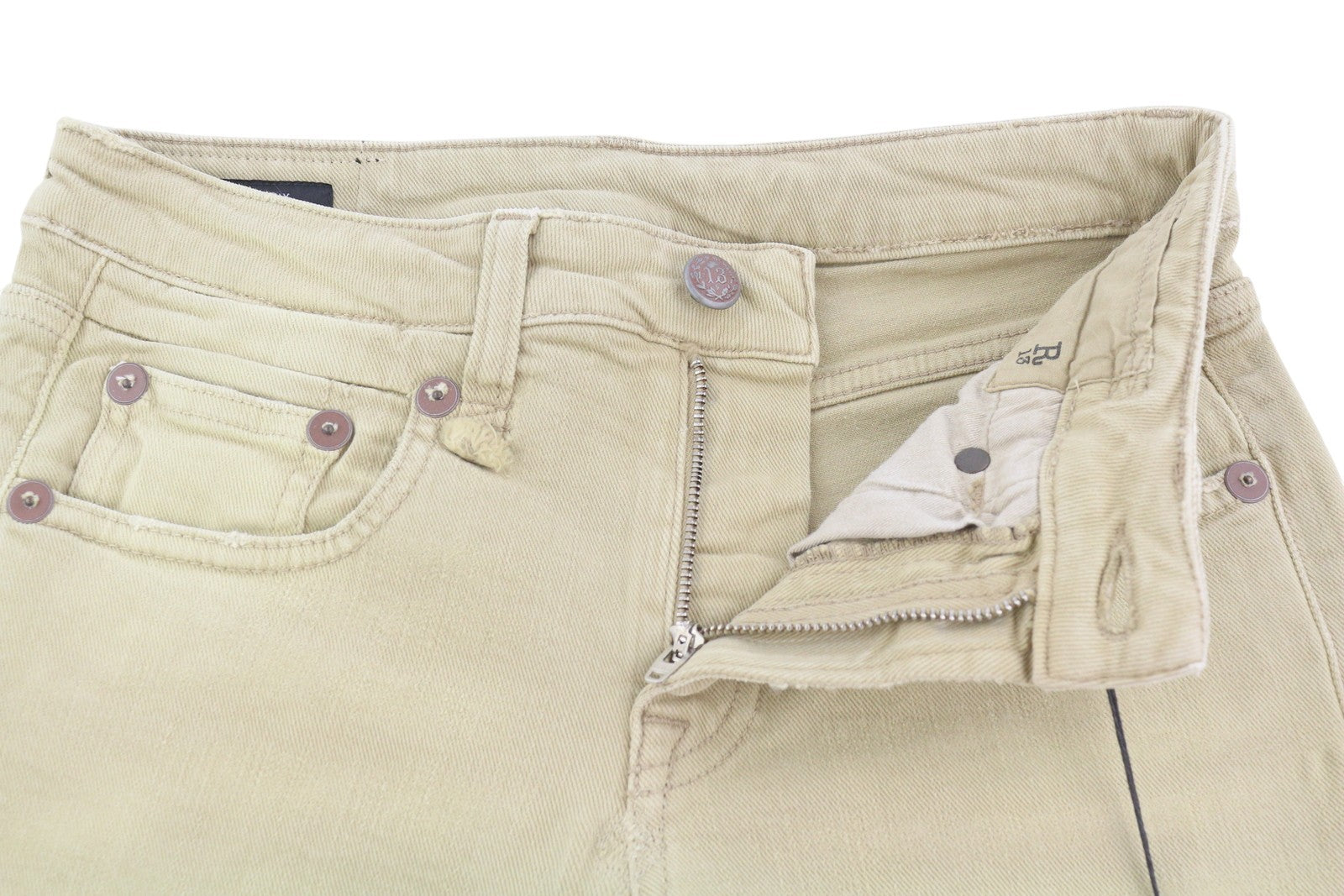 R13 Boy Straight Women Jeans 24 Khaki Stretch Faded Cropped Ankle RRP699