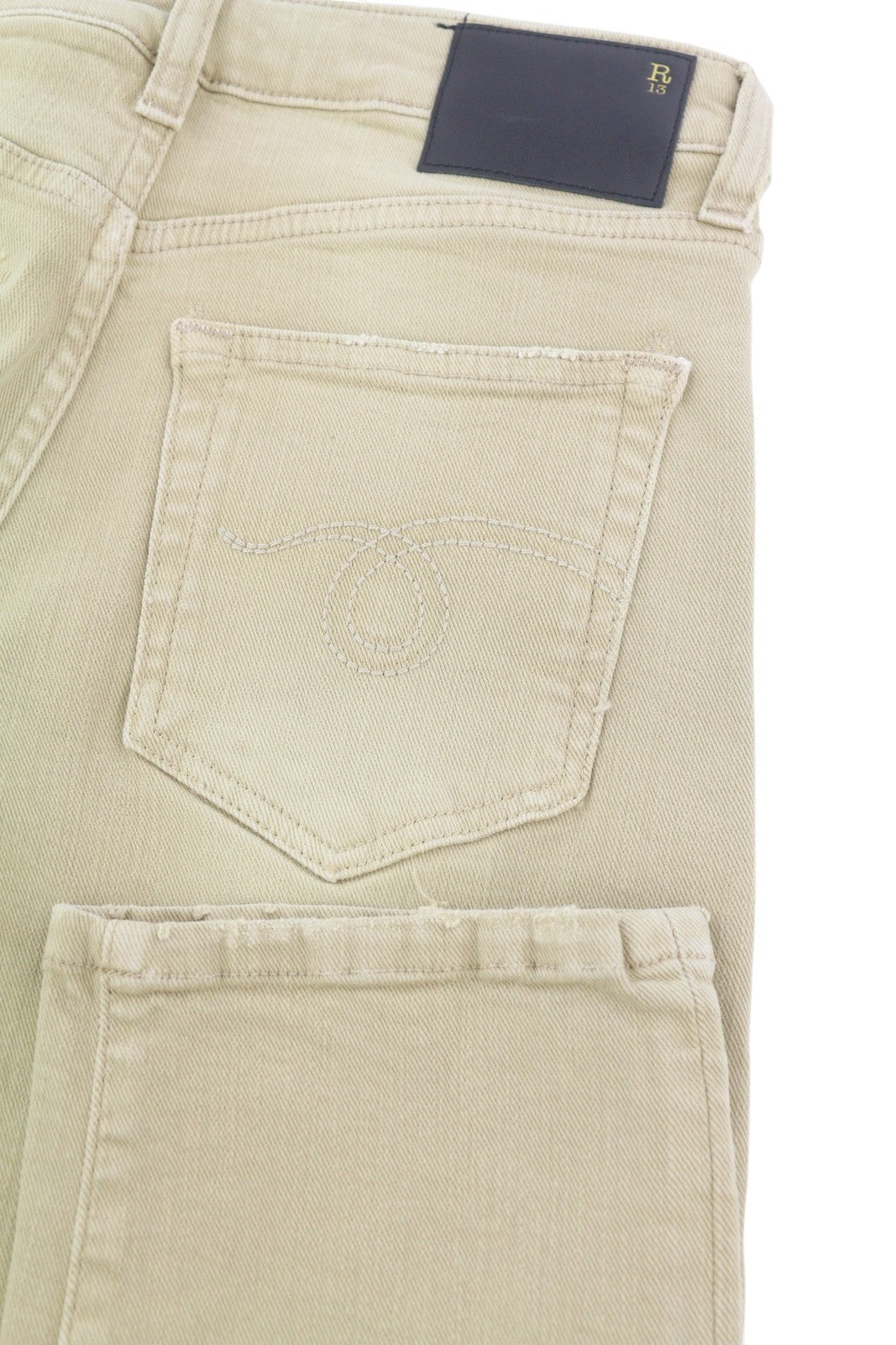 R13 Boy Straight Women Jeans 24 Khaki Stretch Faded Cropped Ankle RRP699