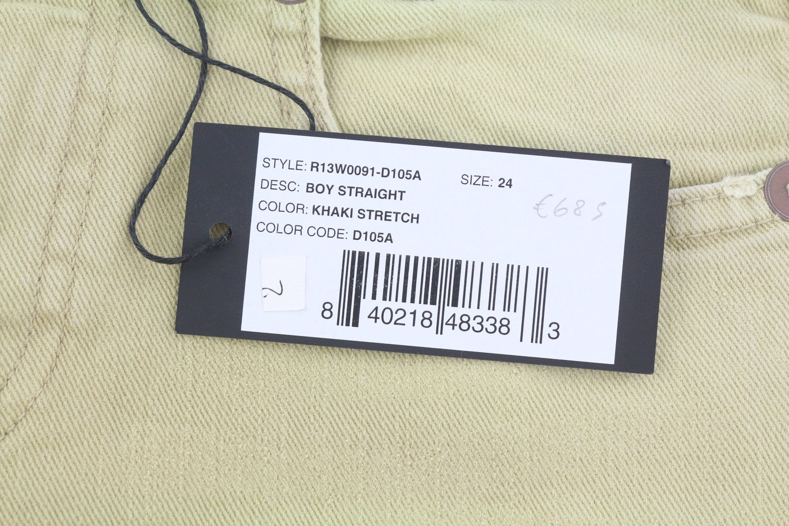 R13 Boy Straight Women Jeans 24 Khaki Stretch Faded Cropped Ankle RRP699