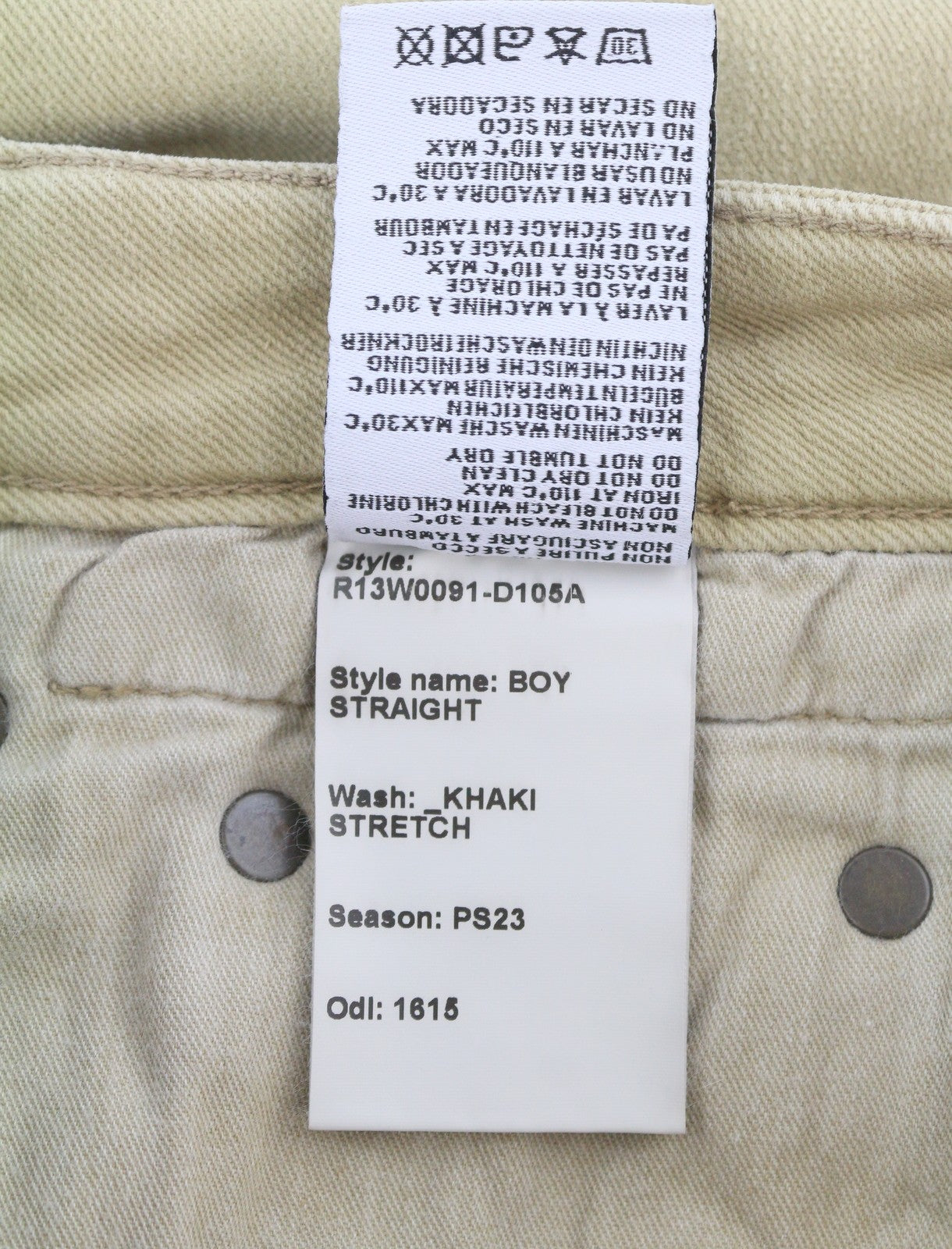 R13 Boy Straight Women Jeans 24 Khaki Stretch Washed Cropped Zip Ankle RRP699