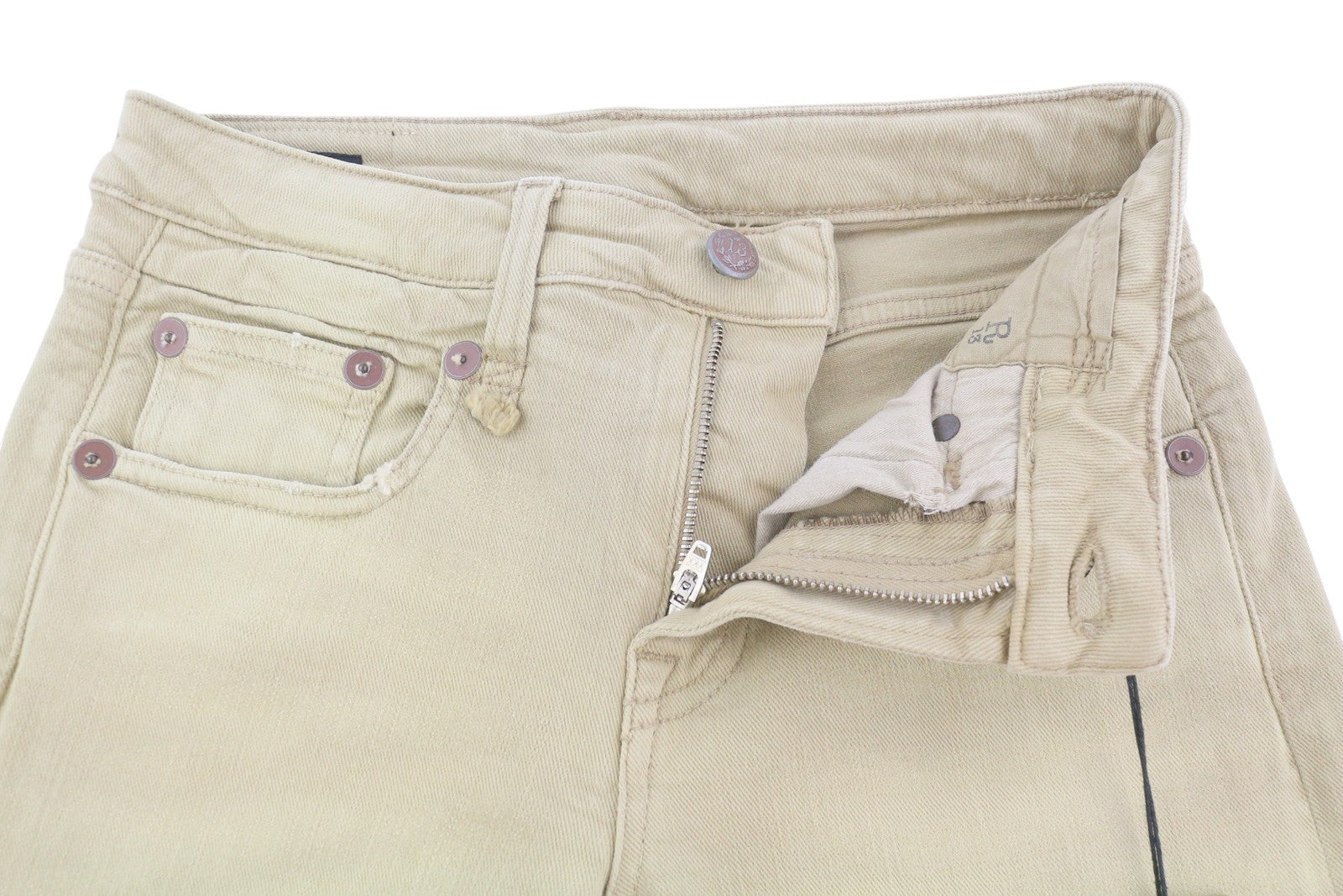 R13 Boy Straight Women Jeans 24 Khaki Stretch Washed Cropped Zip Ankle RRP699