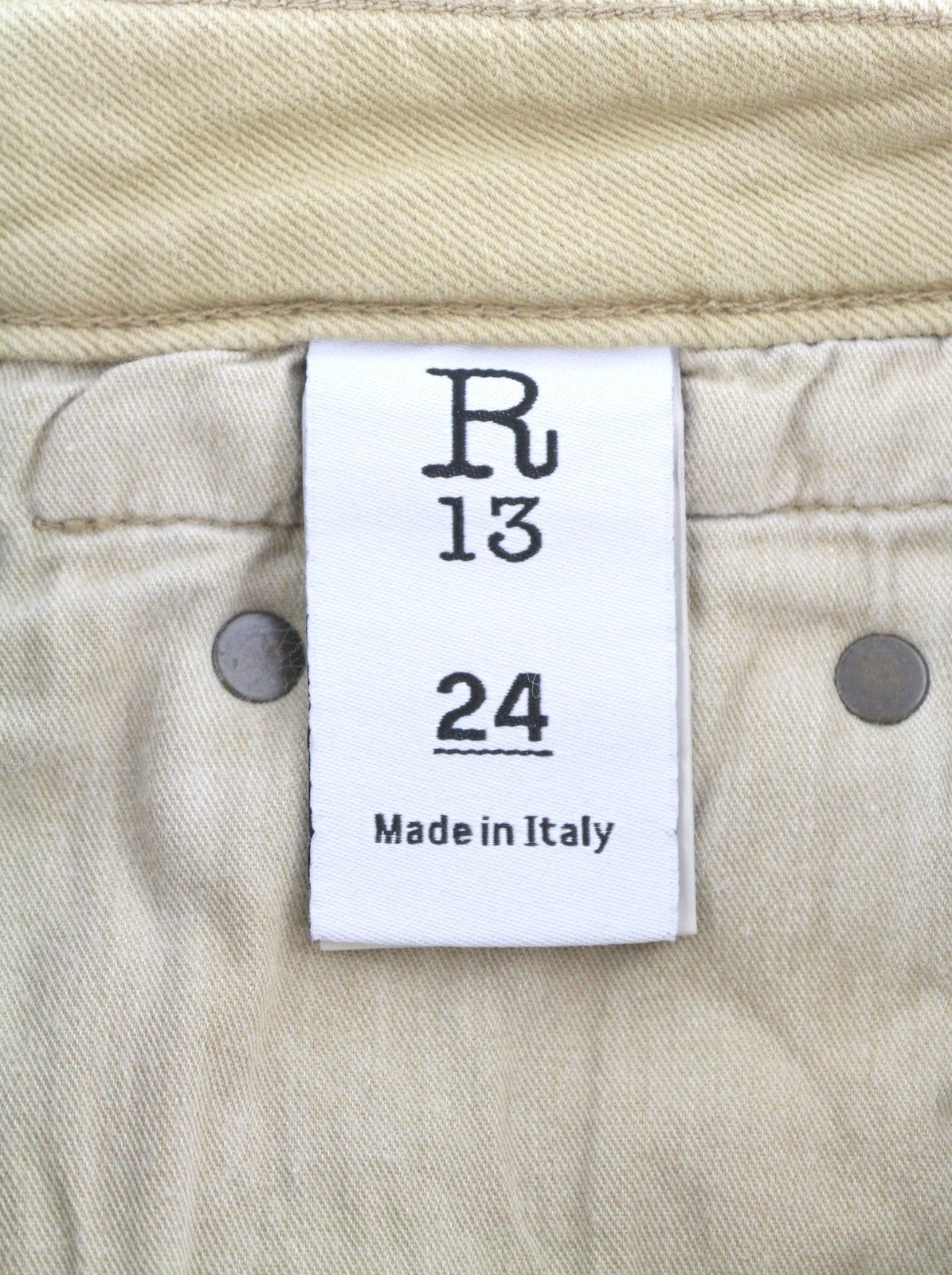 R13 Boy Straight Women Jeans 24 Khaki Stretch Washed Cropped Zip Ankle RRP699