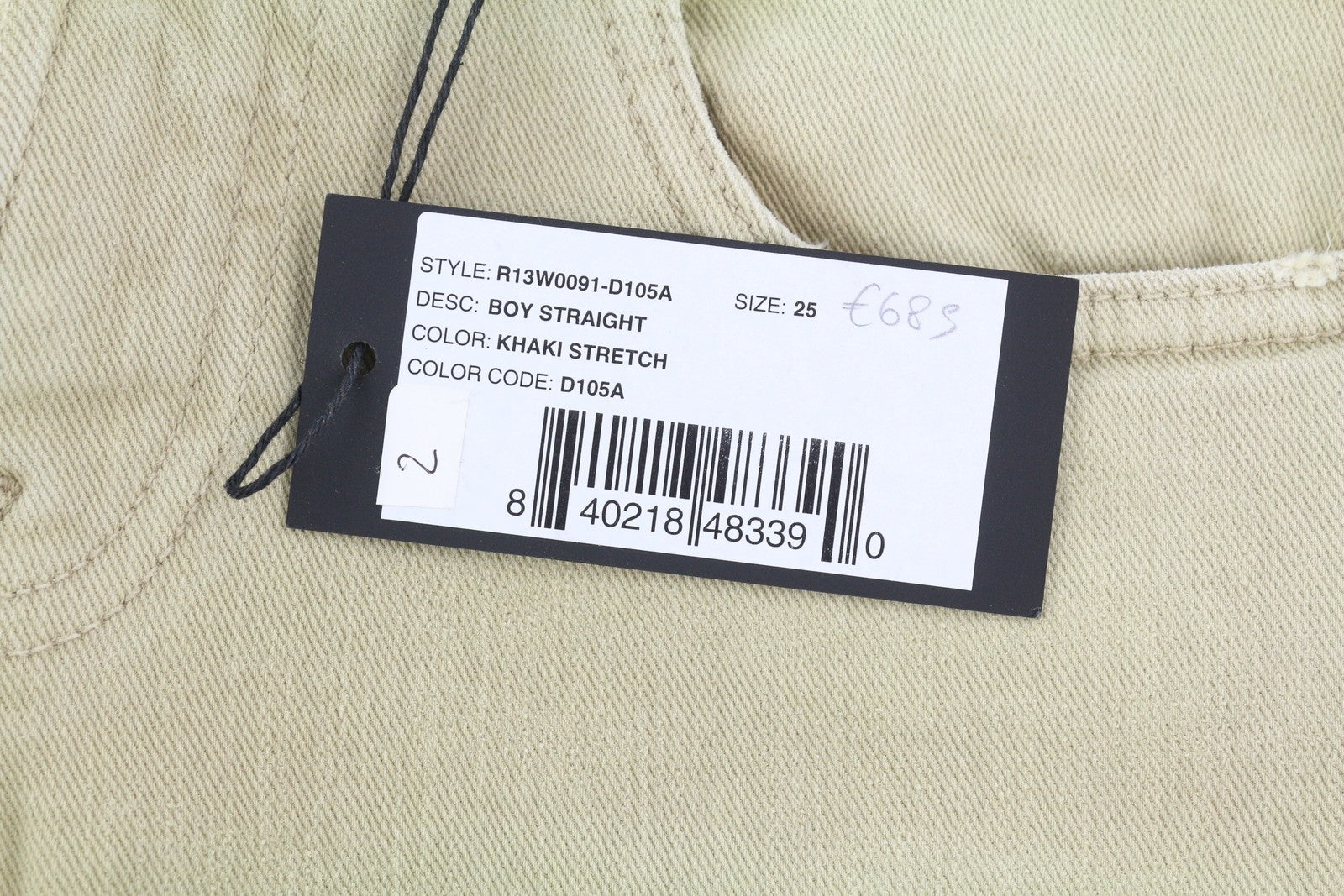 R13 Boy Straight Women Jeans 25 Khaki Stretch Faded Cropped Ankle RRP699