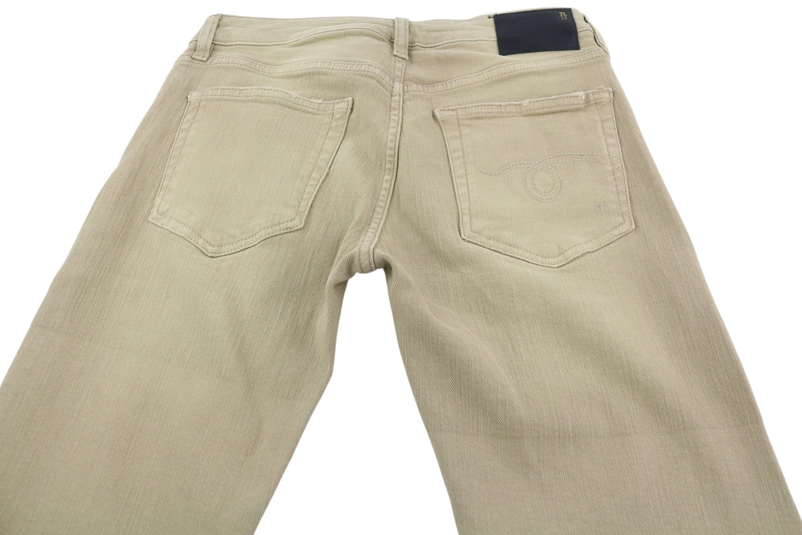 R13 Boy Straight Women Jeans 27 Khaki Stretch Faded Cropped Ankle RRP699