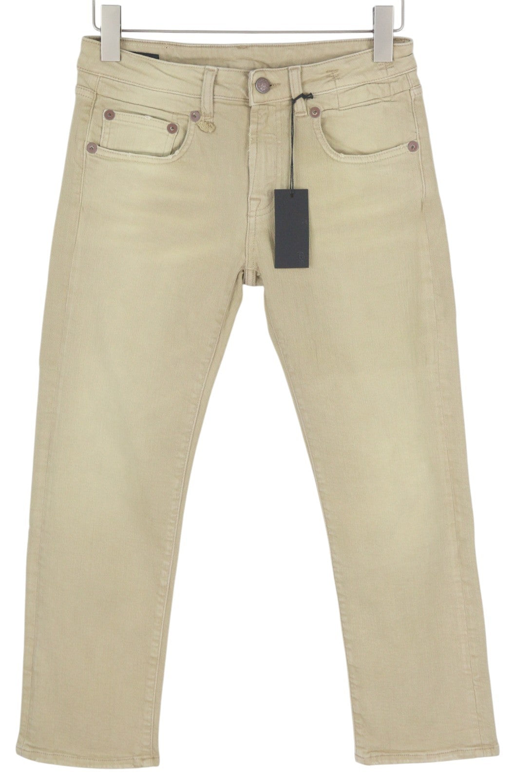 R13 Boy Straight Women Jeans 27 Khaki Stretch Faded Cropped Ankle RRP699