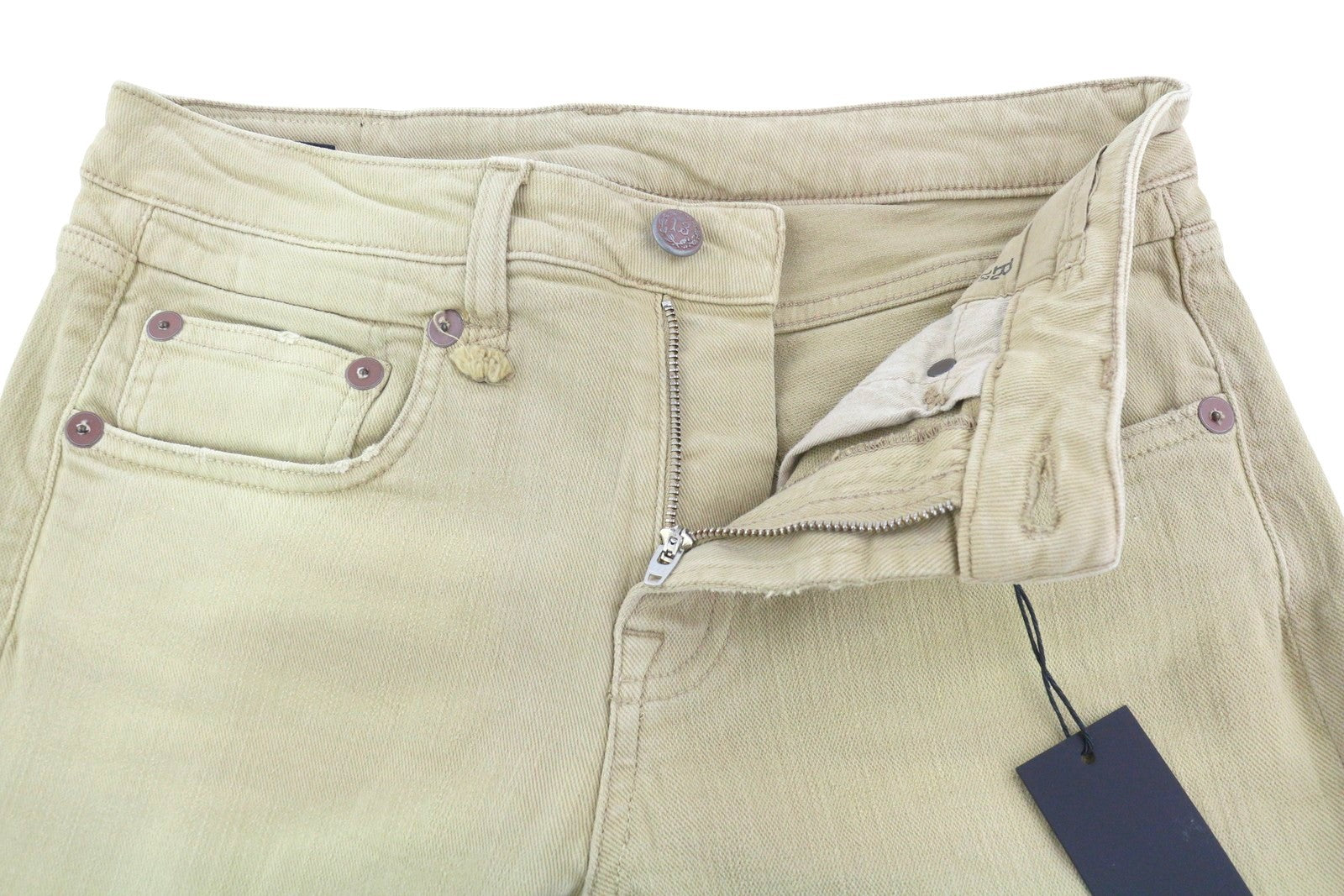 R13 Boy Straight Women Jeans 27 Khaki Stretch Faded Cropped Ankle RRP699