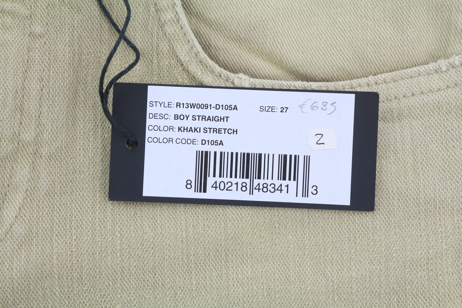 R13 Boy Straight Women Jeans 27 Khaki Stretch Faded Cropped Ankle RRP699