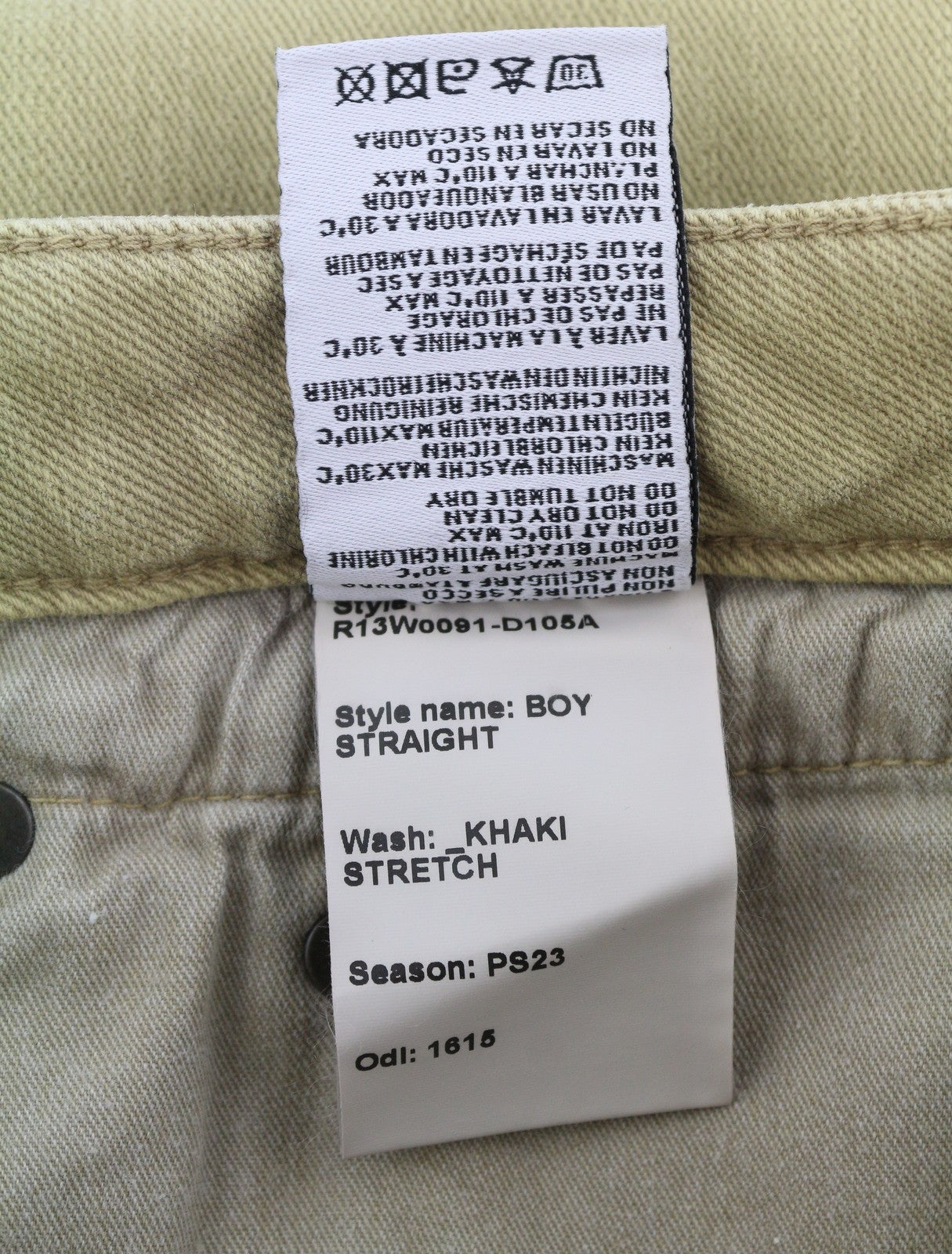 R13 Boy Straight Women Jeans 30 Khaki Stretch Faded Cropped Ankle RRP699