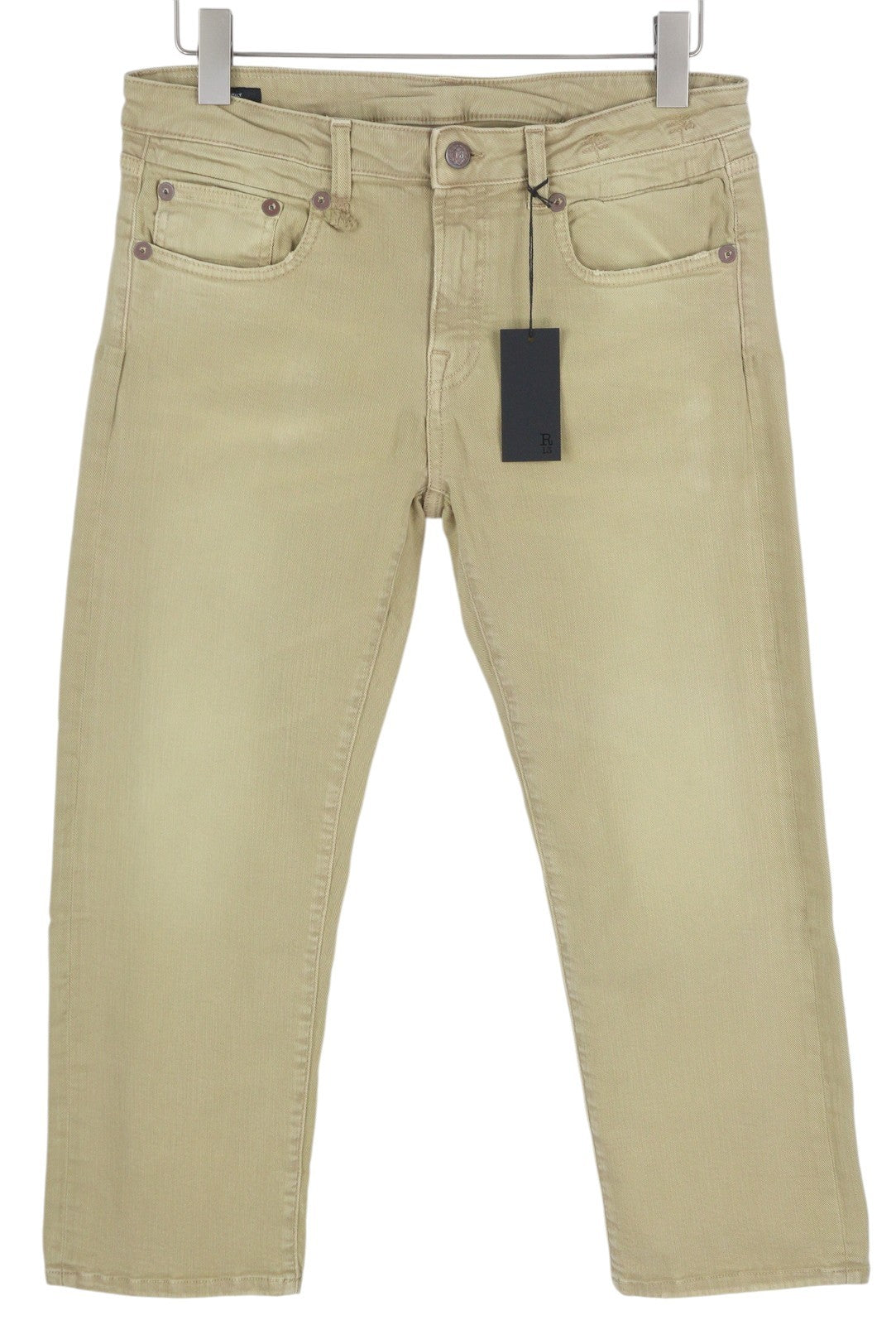 R13 Boy Straight Women Jeans 30 Khaki Stretch Faded Cropped Ankle RRP699