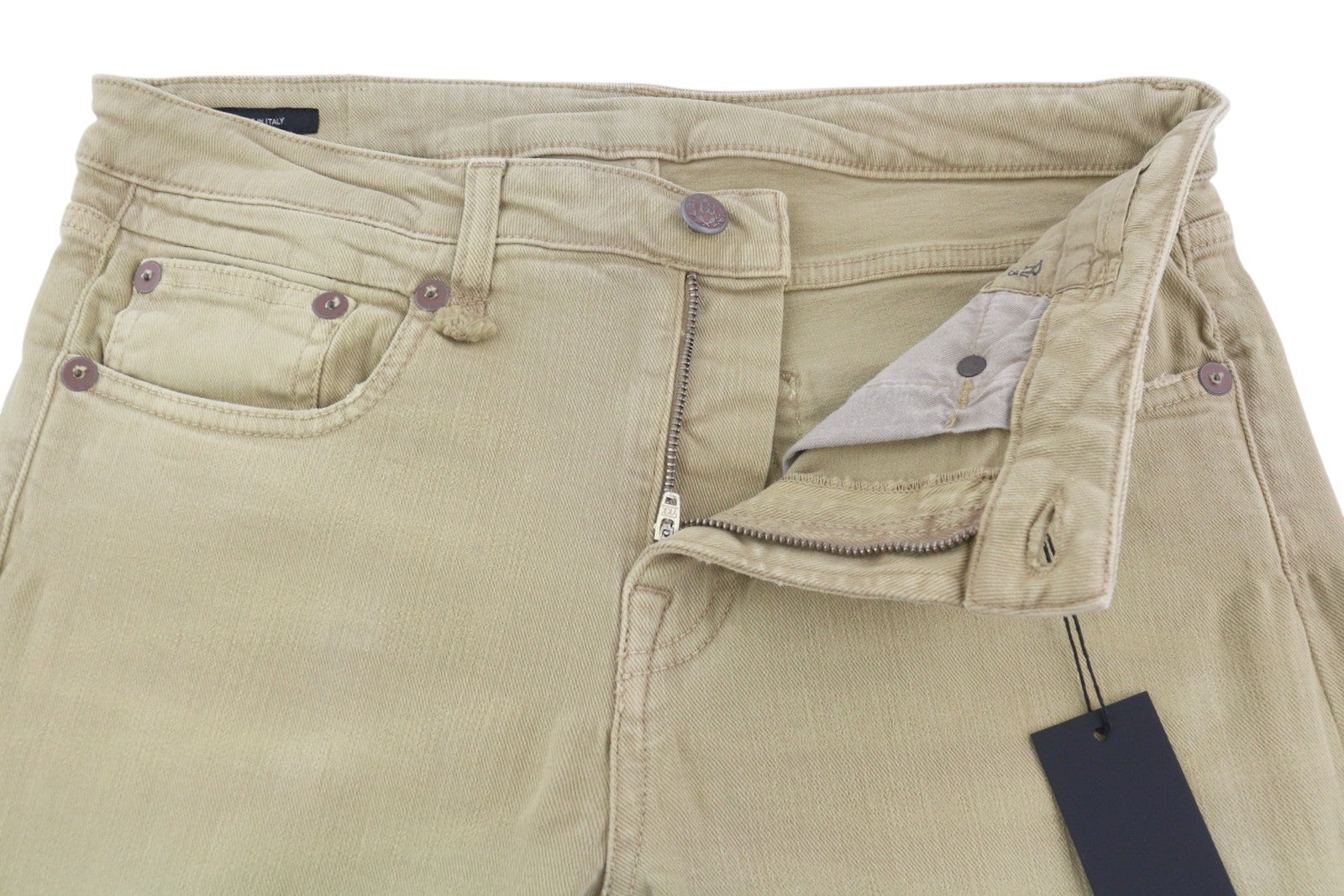 R13 Boy Straight Women Jeans 30 Khaki Stretch Faded Cropped Ankle RRP699