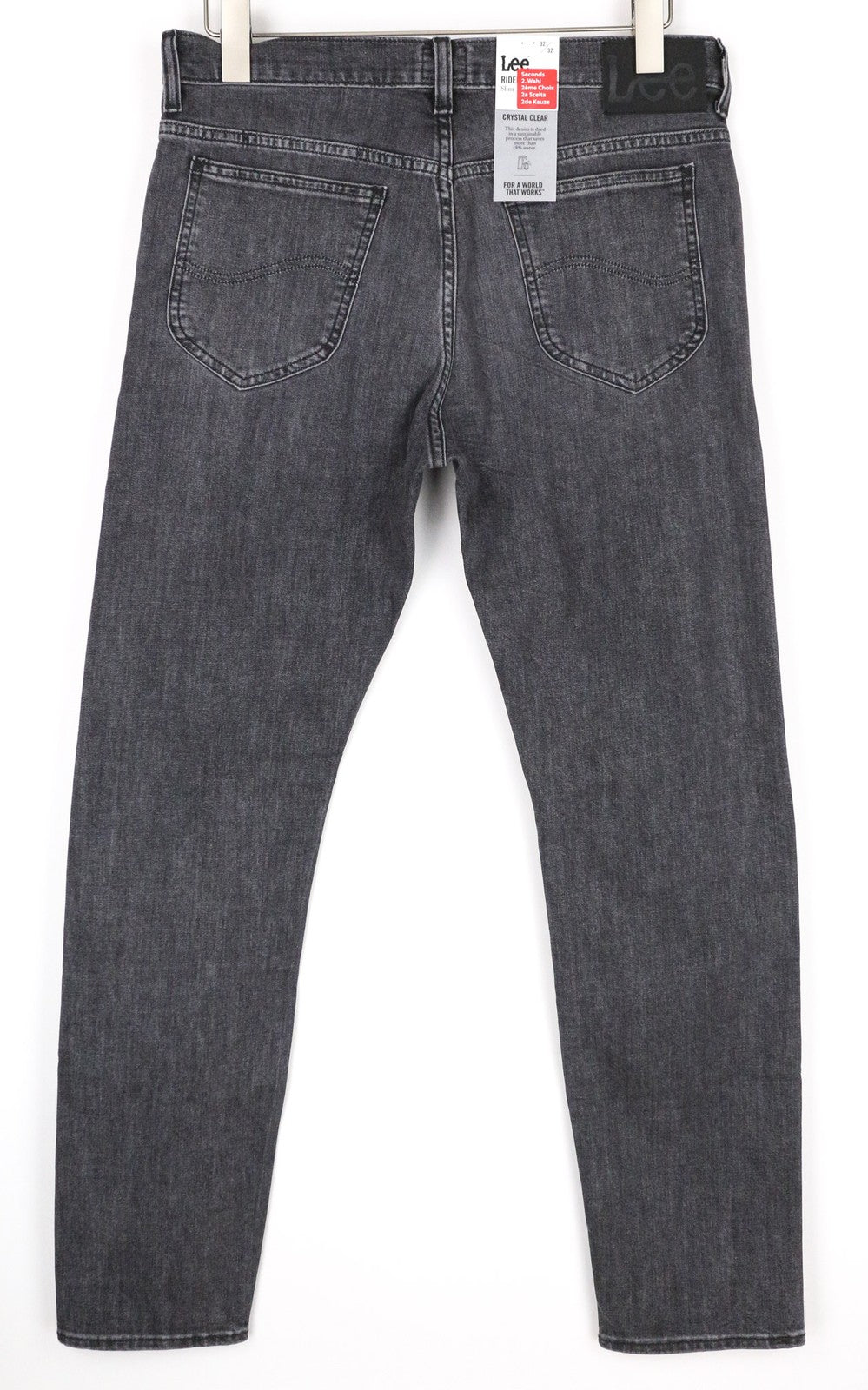 LEE Rider Men's W32/L32 Washed Slim Fit Grey Cotton Denim Stretch Jeans
