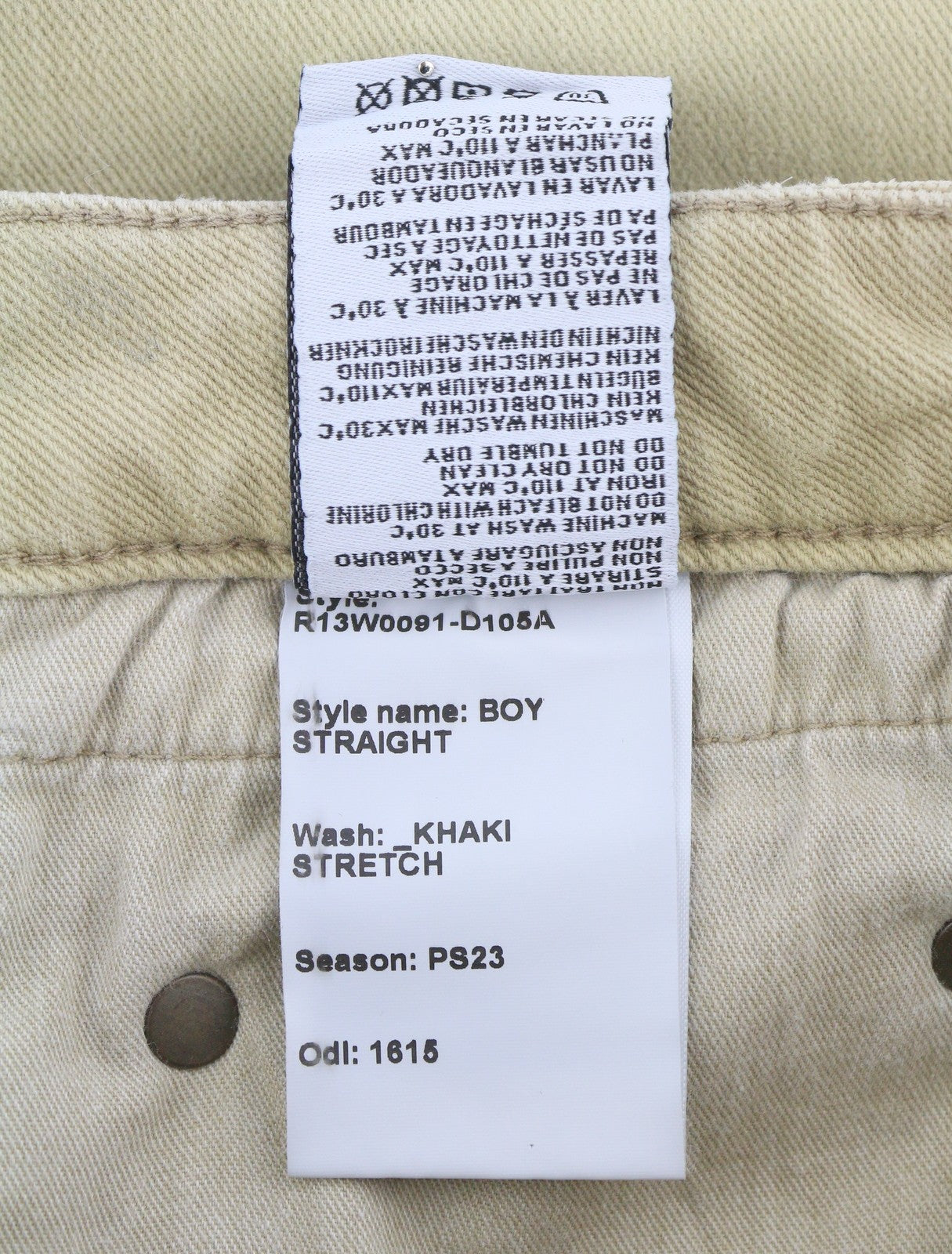 R13 Boy Straight Women Jeans 27 Khaki Stretch Washed Cropped Zip Ankle RRP699