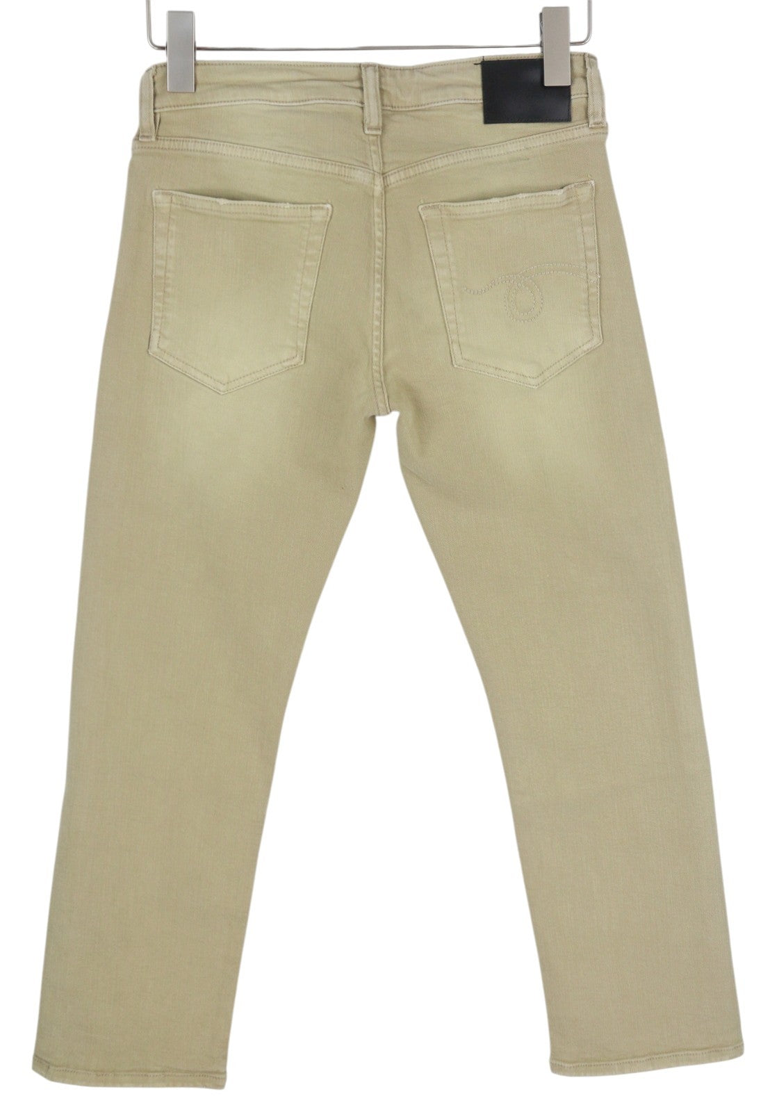R13 Boy Straight Women Jeans 27 Khaki Stretch Washed Cropped Zip Ankle RRP699