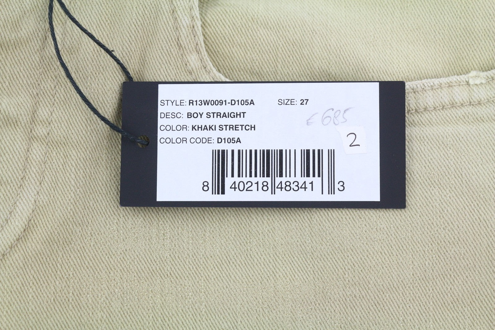 R13 Boy Straight Women Jeans 27 Khaki Stretch Washed Cropped Zip Ankle RRP699