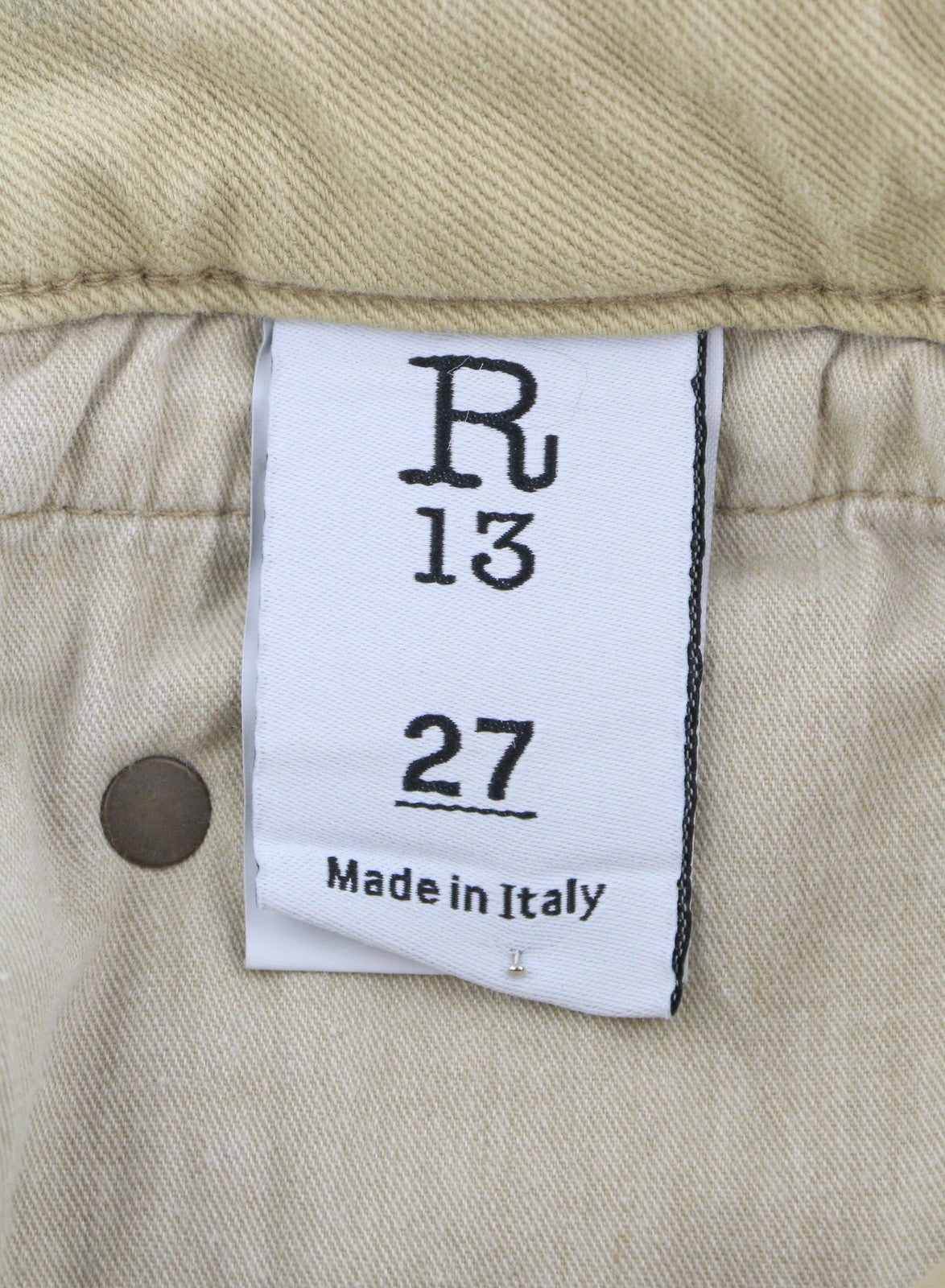 R13 Boy Straight Women Jeans 27 Khaki Stretch Washed Cropped Zip Ankle RRP699