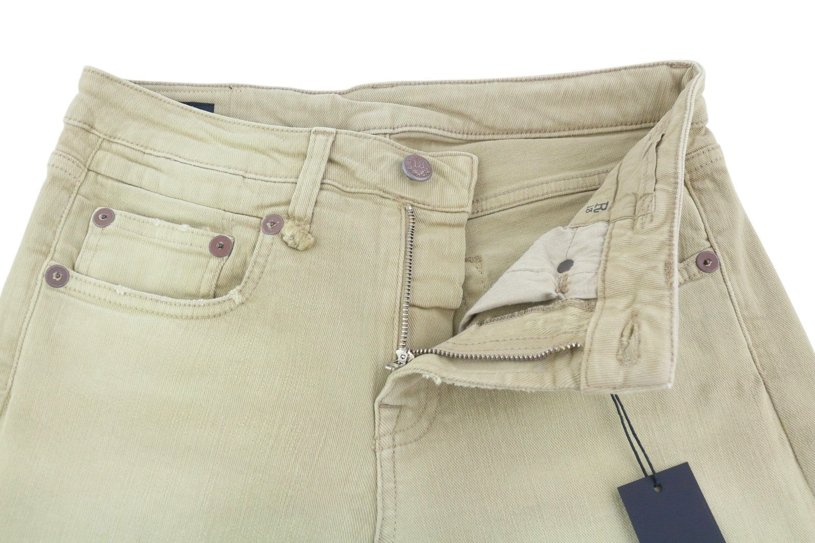 R13 Boy Straight Women Jeans 27 Khaki Stretch Washed Cropped Ankle RRP699