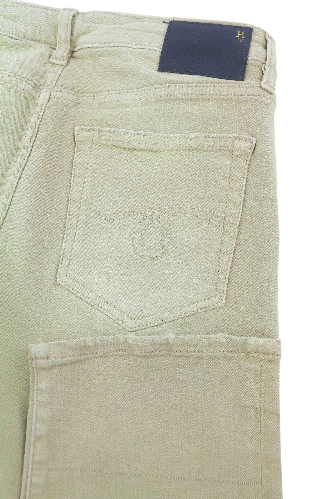 R13 Boy Straight Women Jeans 27 Khaki Stretch Washed Cropped Ankle RRP699