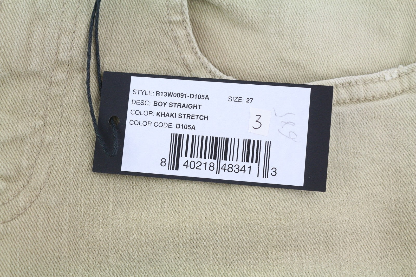 R13 Boy Straight Women Jeans 27 Khaki Stretch Washed Cropped Ankle RRP699