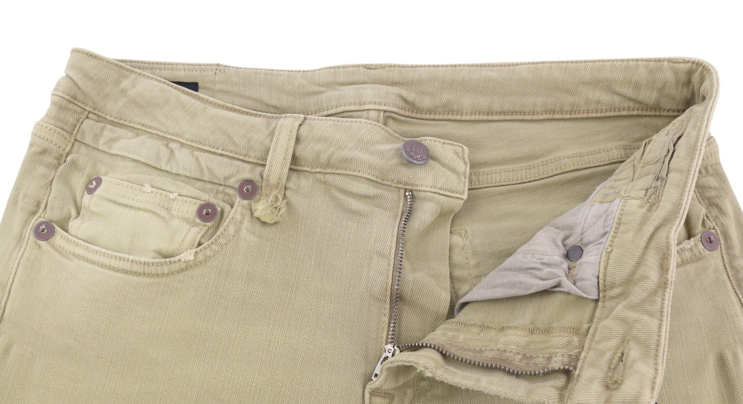 R13 Boy Straight Women Jeans 31 Khaki Stretch Faded Cropped Ankle RRP699