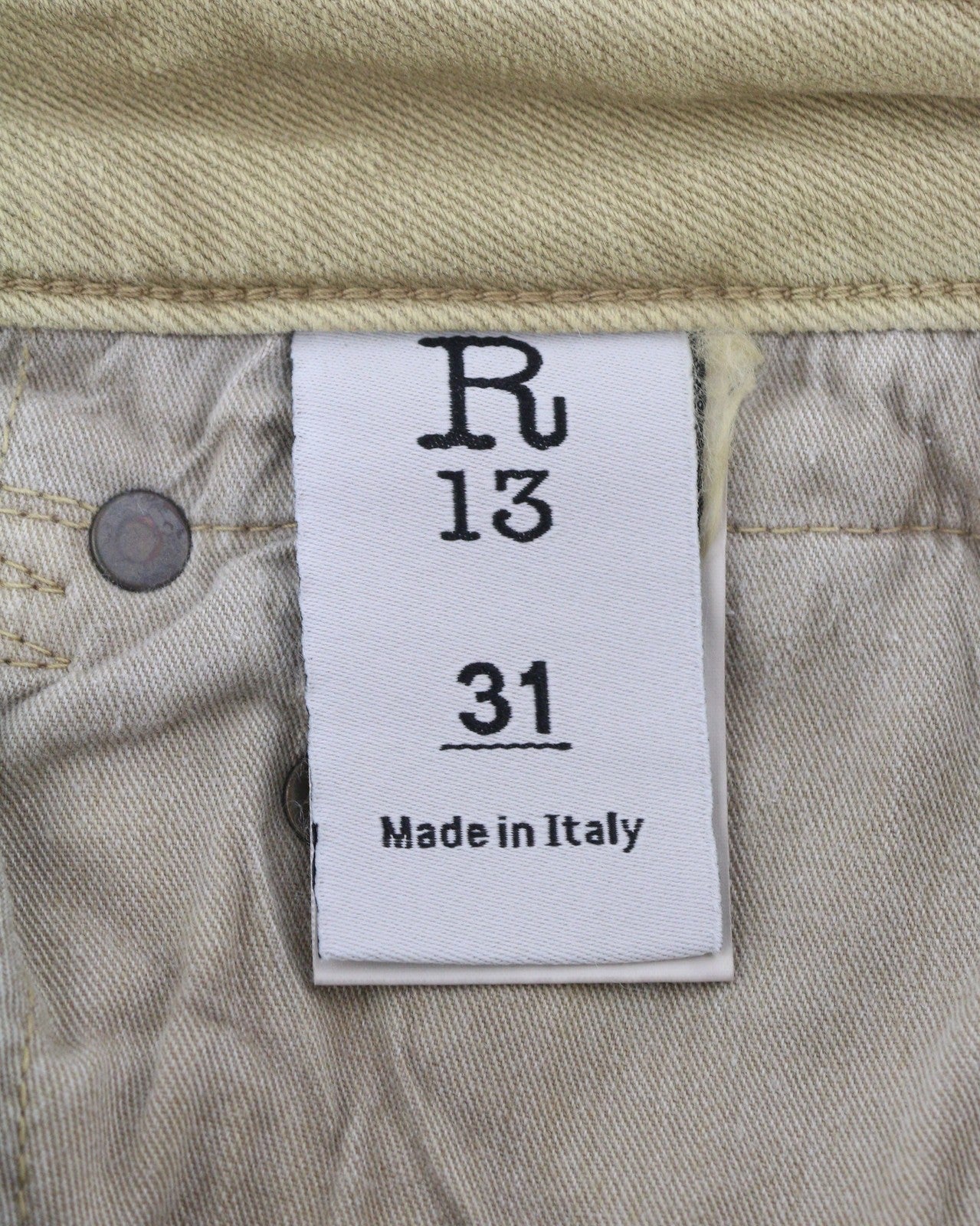 R13 Boy Straight Women Jeans 31 Khaki Stretch Faded Cropped Ankle RRP699
