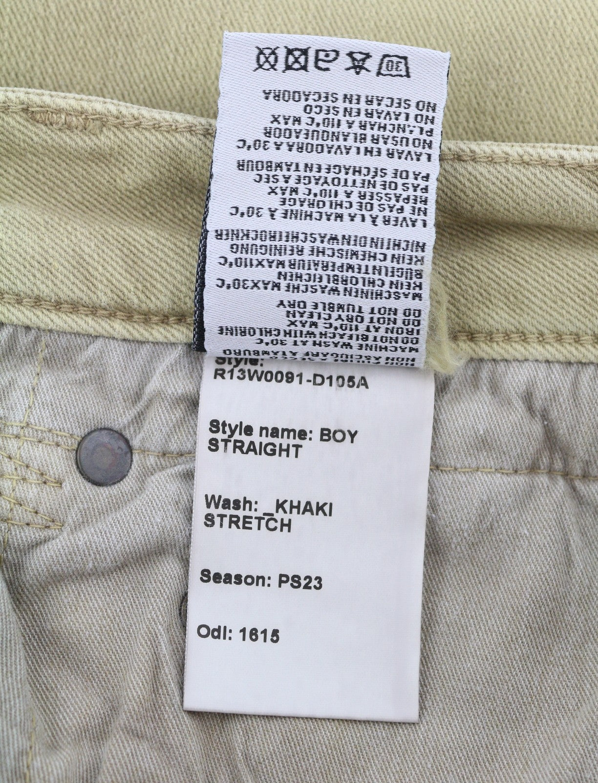 R13 Boy Straight Women Jeans 31 Khaki Stretch Faded Cropped Ankle RRP699