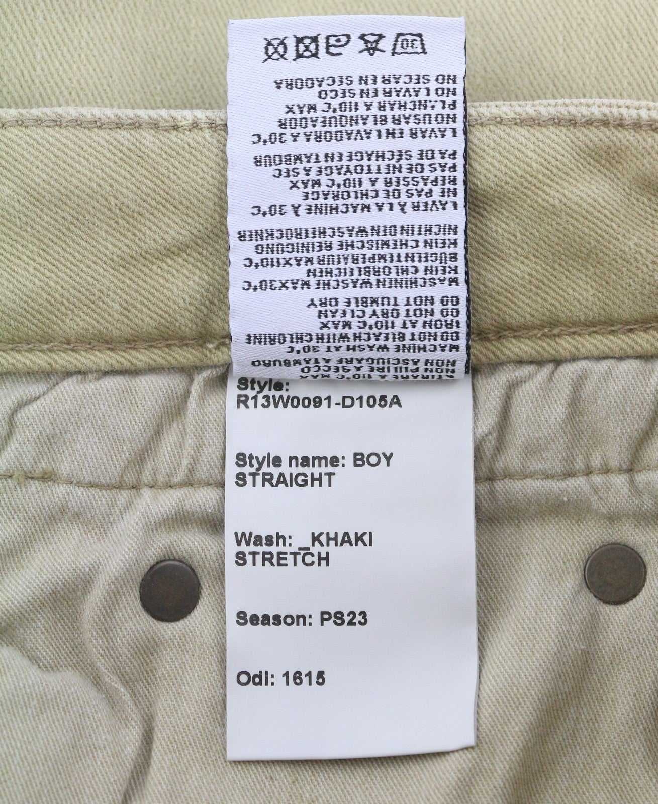 R13 Boy Straight Women Jeans 28 Khaki Stretch Washed Cropped Zip Ankle RRP699