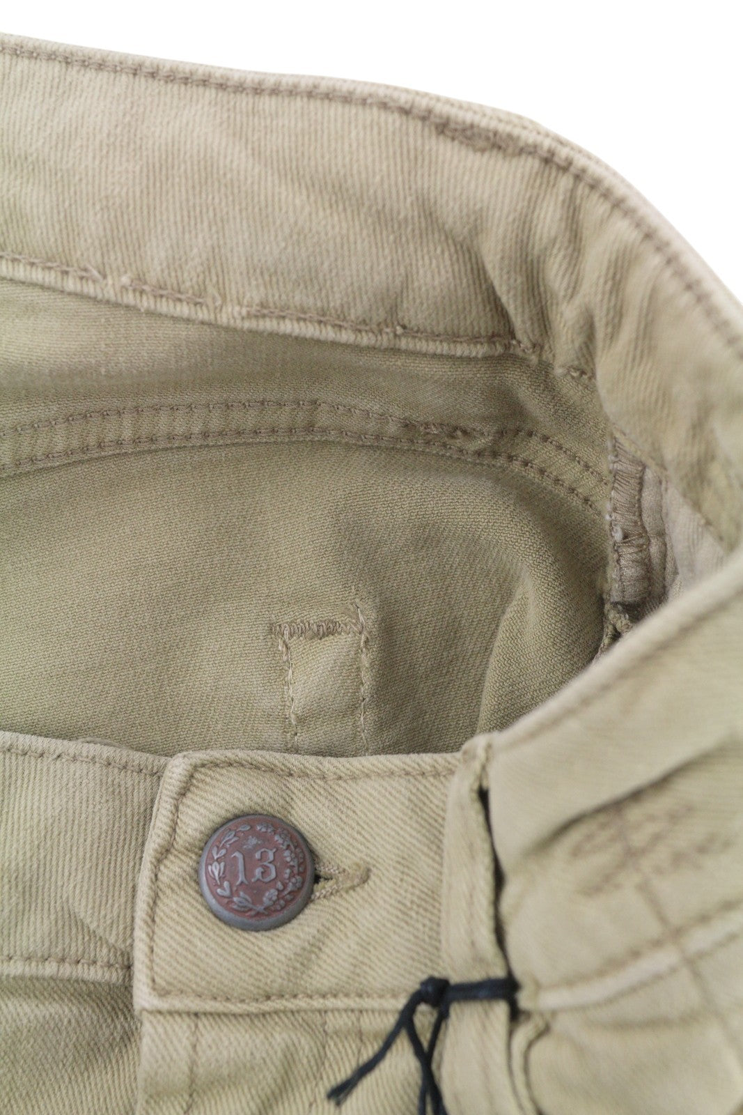 R13 Boy Straight Women Jeans 28 Khaki Stretch Washed Cropped Zip Ankle RRP699