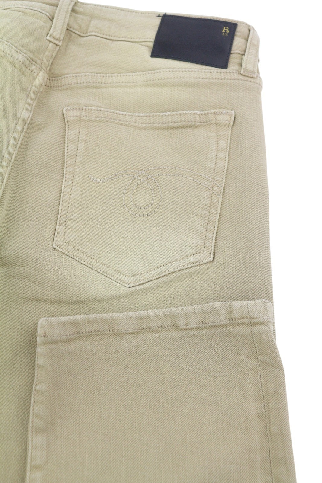 R13 Boy Straight Women Jeans 28 Khaki Stretch Washed Cropped Zip Ankle RRP699