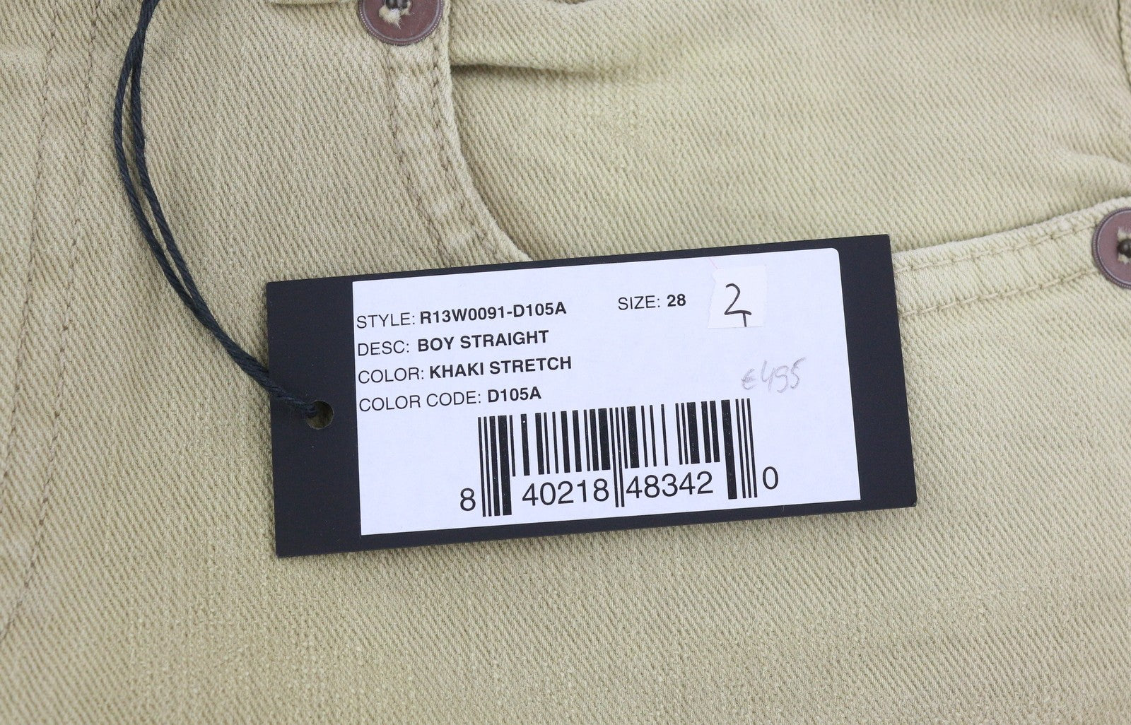 R13 Boy Straight Women Jeans 28 Khaki Stretch Washed Cropped Zip Ankle RRP699