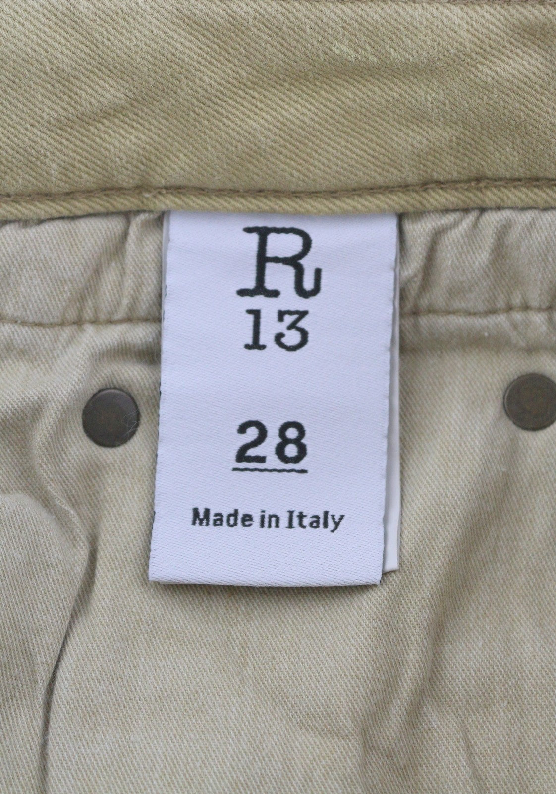 R13 Boy Straight Women Jeans 28 Khaki Stretch Washed Cropped Zip Ankle RRP699