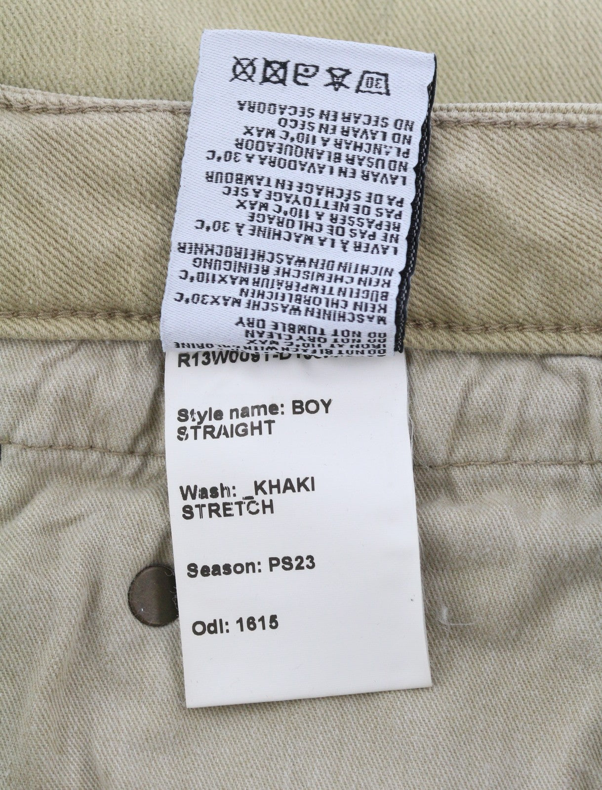 R13 Boy Straight Women Jeans 29 Khaki Stretch Faded Cropped Ankle RRP699