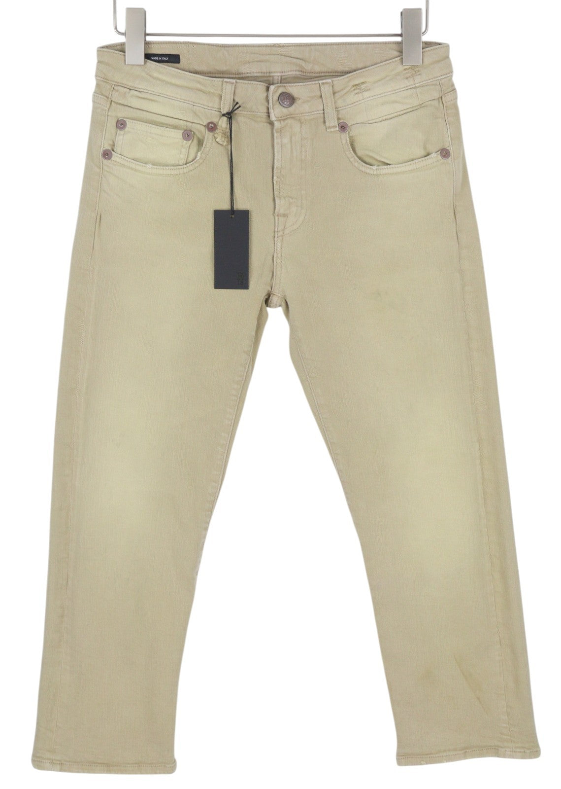 R13 Boy Straight Women Jeans 29 Khaki Stretch Faded Cropped Ankle RRP699