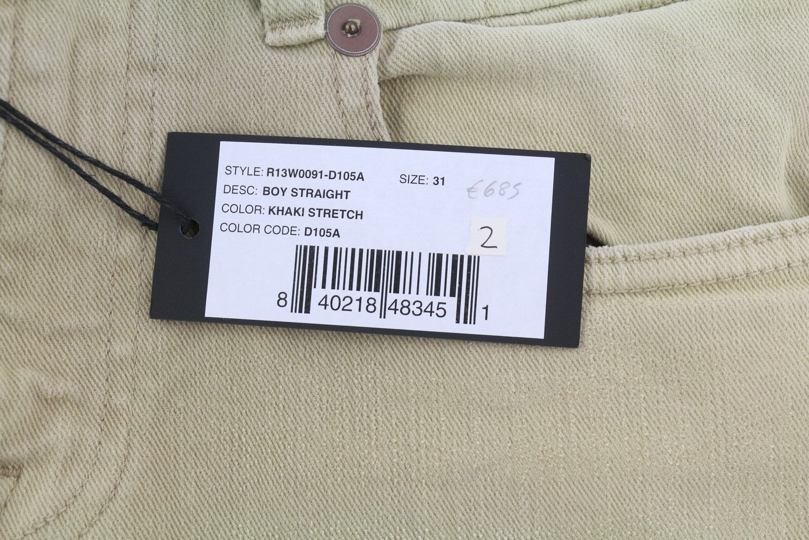 R13 Boy Straight Women Jeans 29 Khaki Stretch Faded Cropped Ankle RRP699