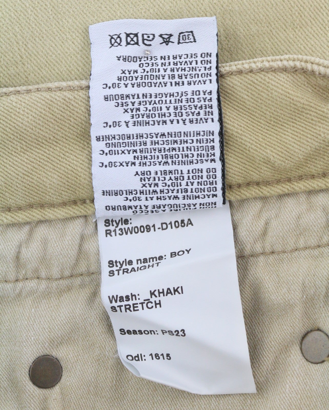 R13 Boy Straight Women Jeans 29 Khaki Stretch Faded Casual Ankle RRP699