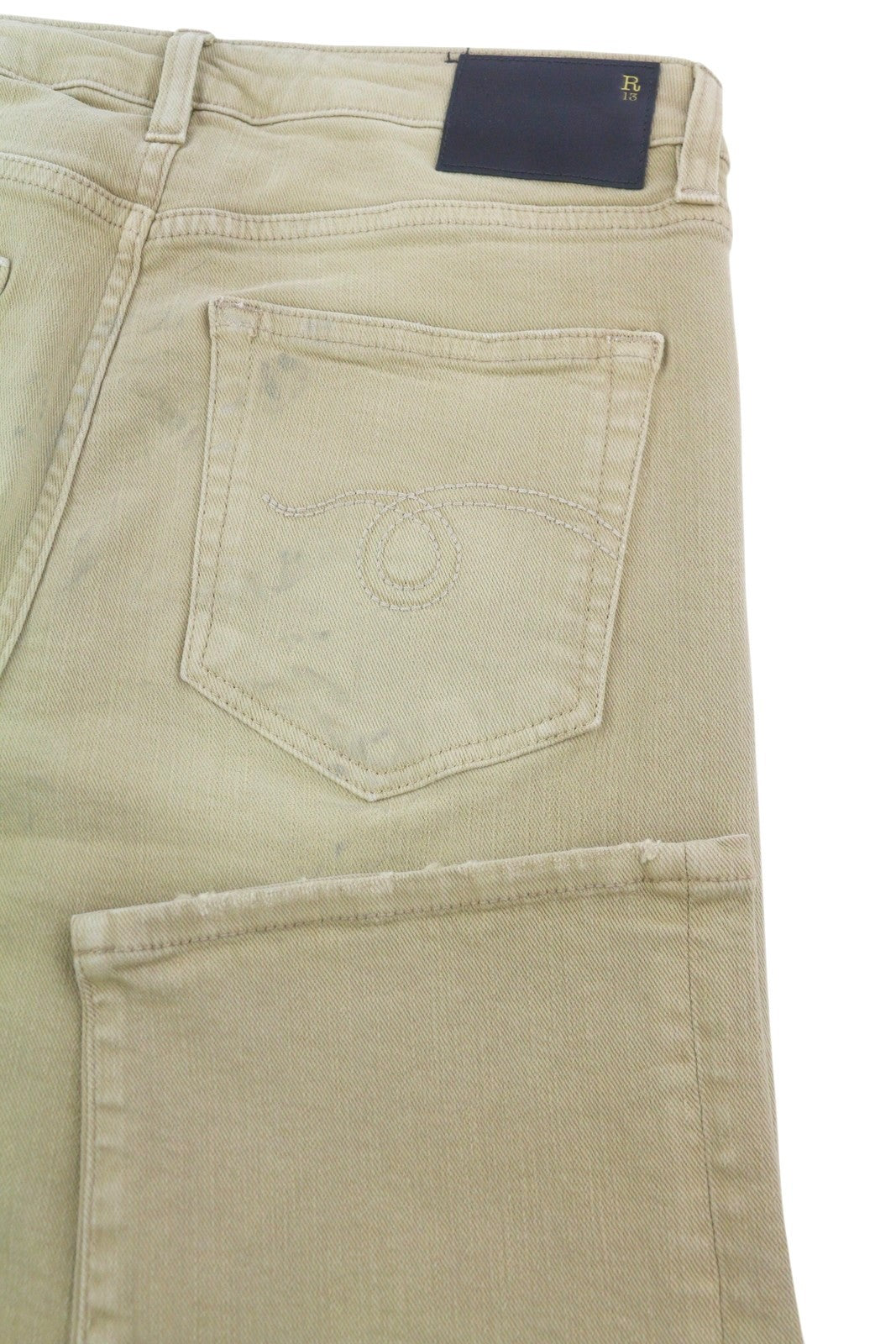 R13 Boy Straight Women Jeans 29 Khaki Stretch Faded Casual Ankle RRP699