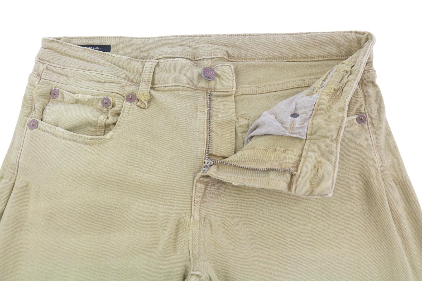 R13 Boy Straight Women Jeans 30 Khaki Stretch Faded Casual Ankle RRP699