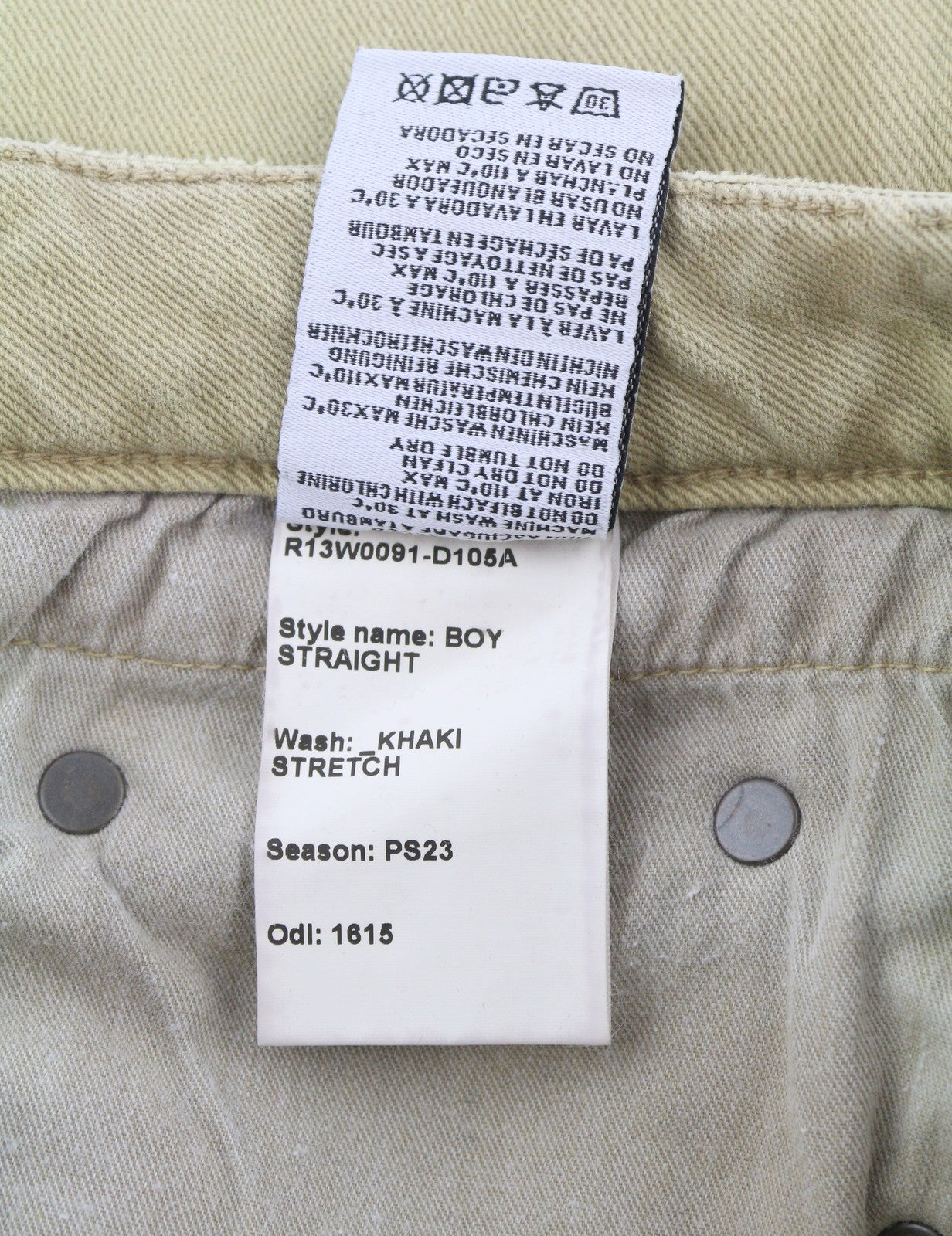 R13 Boy Straight Women Jeans 30 Khaki Stretch Faded Casual Ankle RRP699