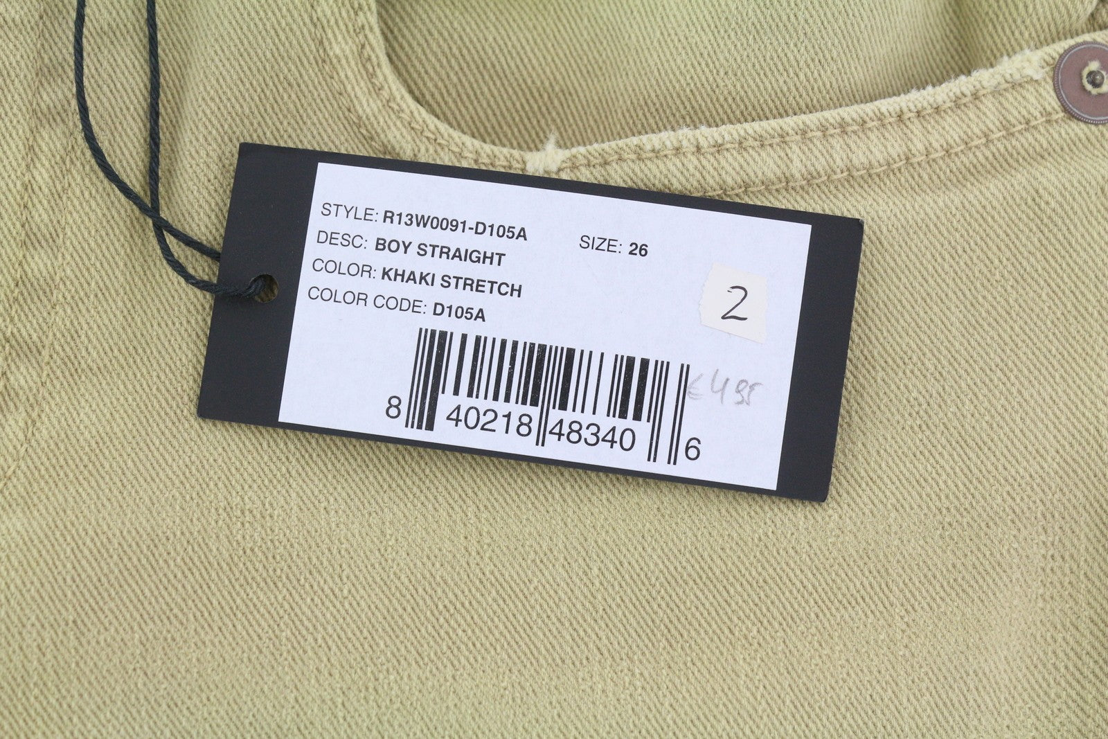 R13 Boy Straight Women Jeans 26 Khaki Stretch Faded Casual Ankle RRP699