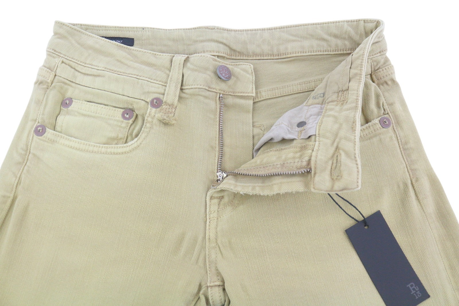 R13 Boy Straight Women Jeans 24 Khaki Stretch Faded Casual Ankle RRP699