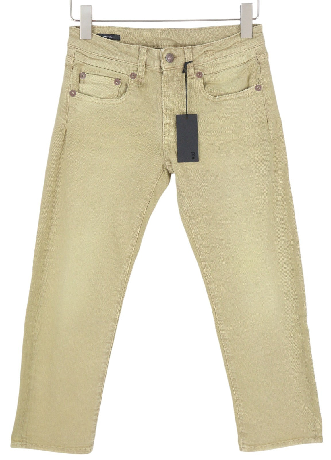 R13 Boy Straight Women Jeans 28 Khaki Stretch Faded Casual Ankle RRP699