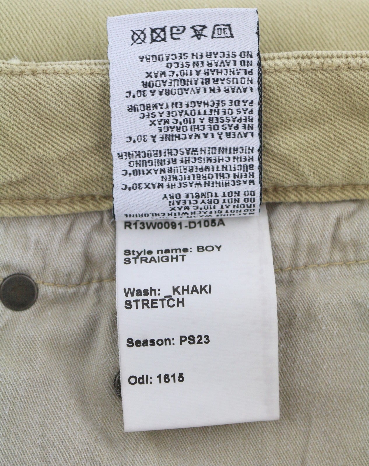 R13 Boy Straight Women Jeans 29 Khaki Stretch Washed Casual Ankle RRP699