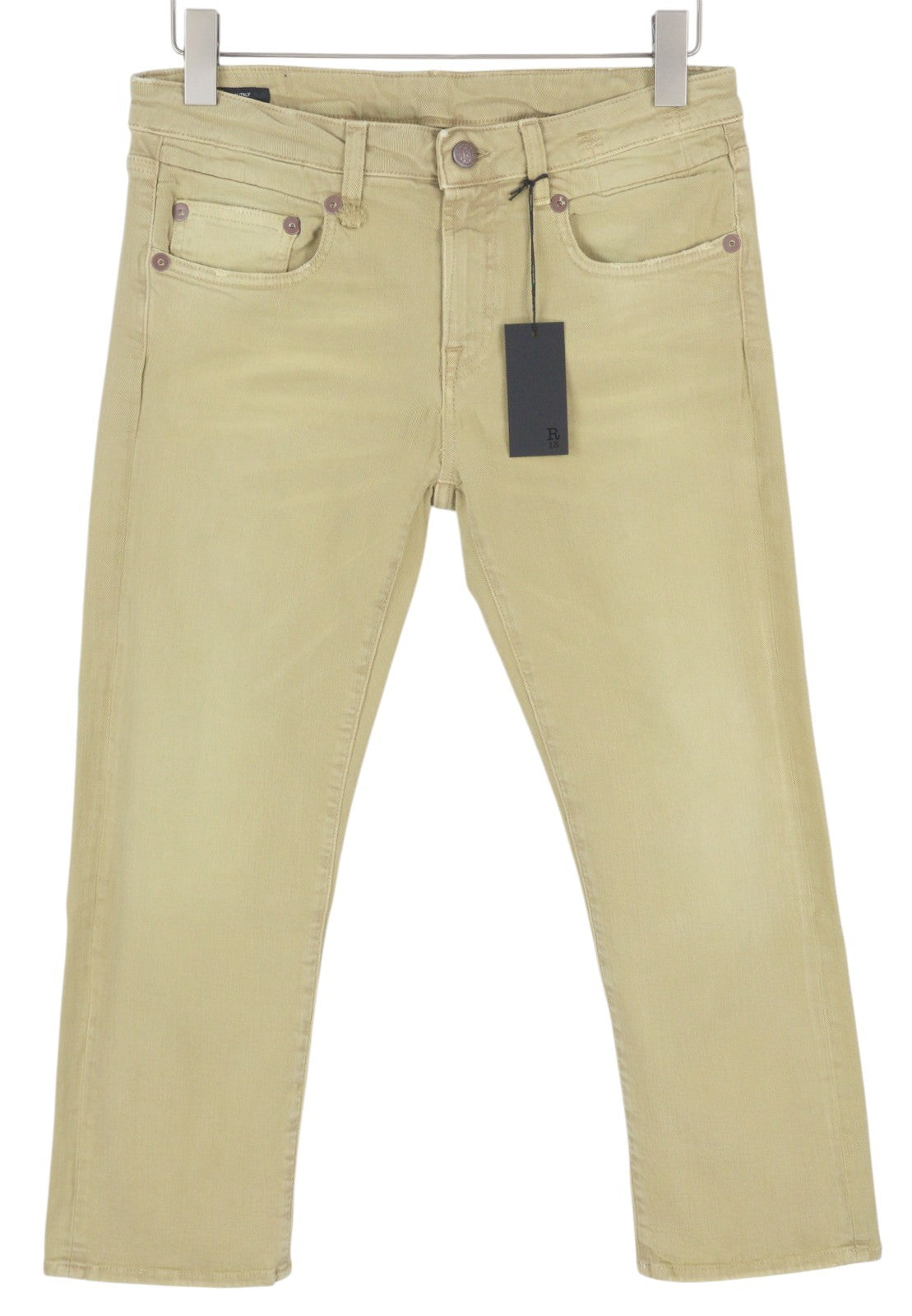 R13 Boy Straight Women Jeans 29 Khaki Stretch Washed Casual Ankle RRP699