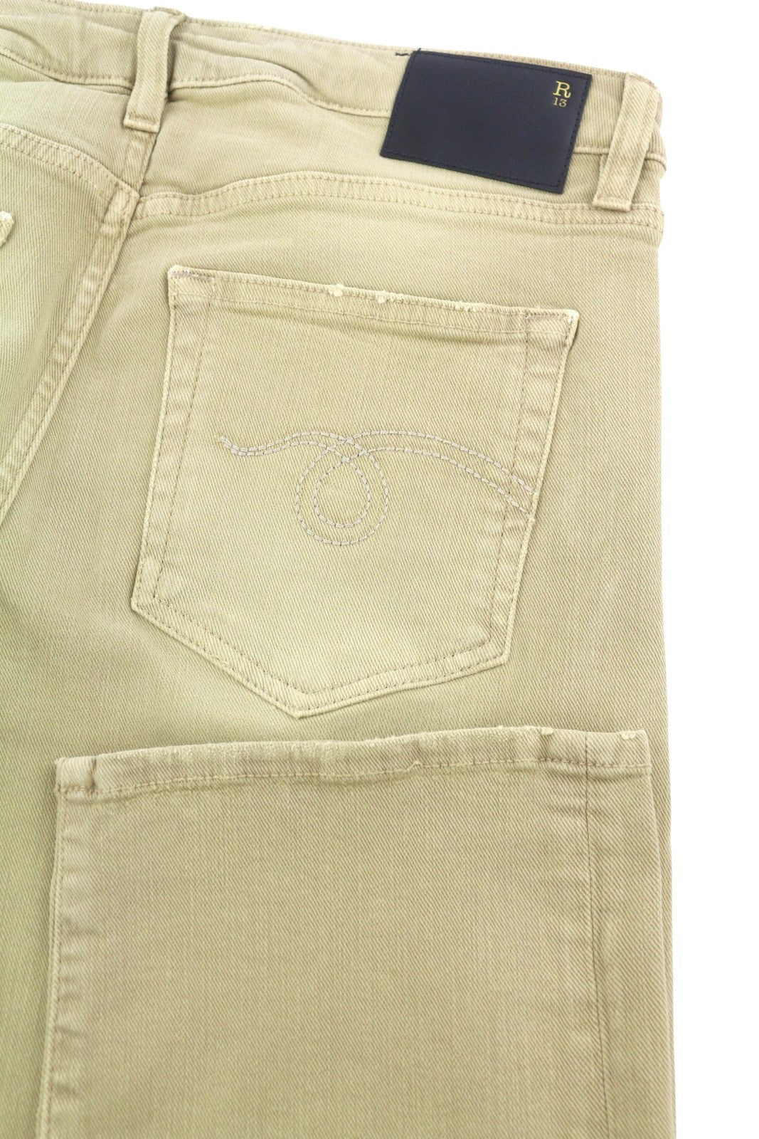 R13 Boy Straight Women Jeans 29 Khaki Stretch Washed Casual Ankle RRP699
