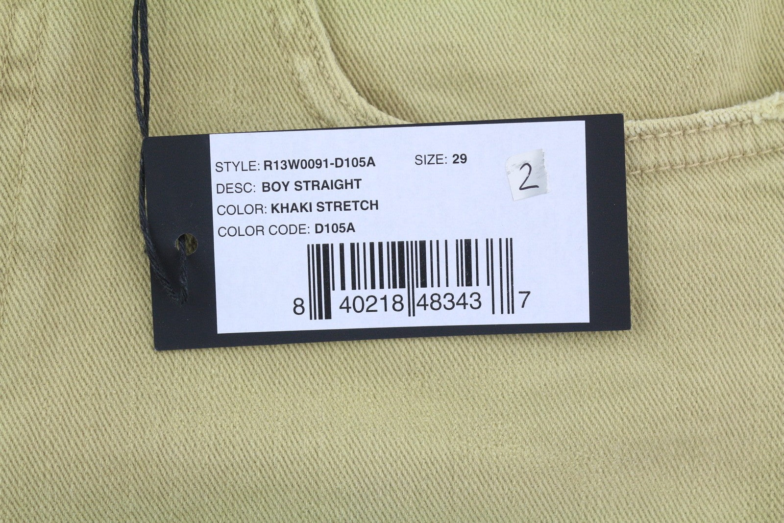 R13 Boy Straight Women Jeans 29 Khaki Stretch Washed Casual Ankle RRP699