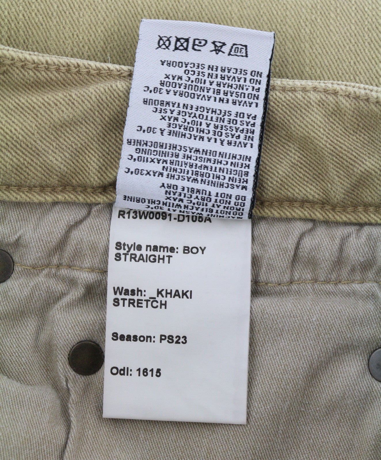 R13 Boy Straight Women Jeans 29 Khaki Stretch Washed Logo Ankle RRP699