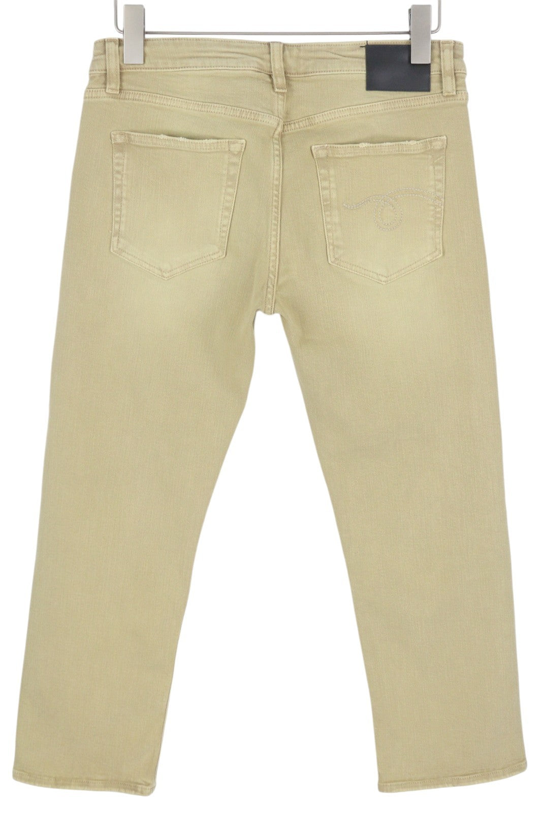 R13 Boy Straight Women Jeans 29 Khaki Stretch Washed Logo Ankle RRP699