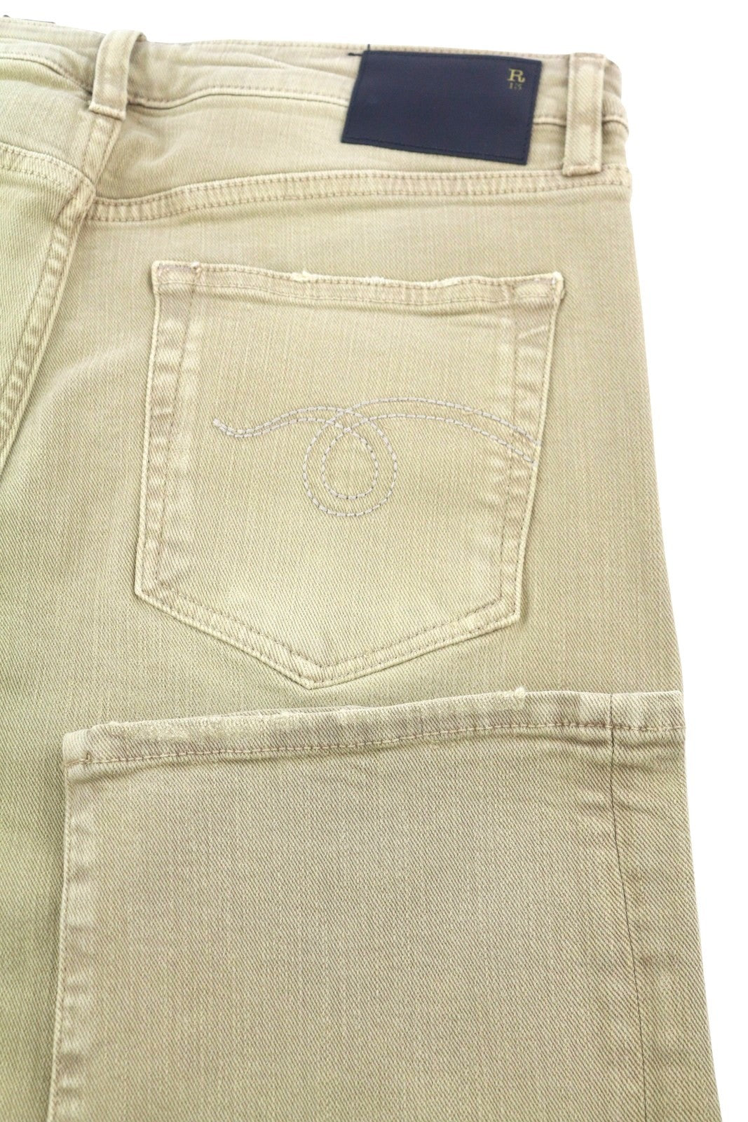 R13 Boy Straight Women Jeans 29 Khaki Stretch Washed Logo Ankle RRP699