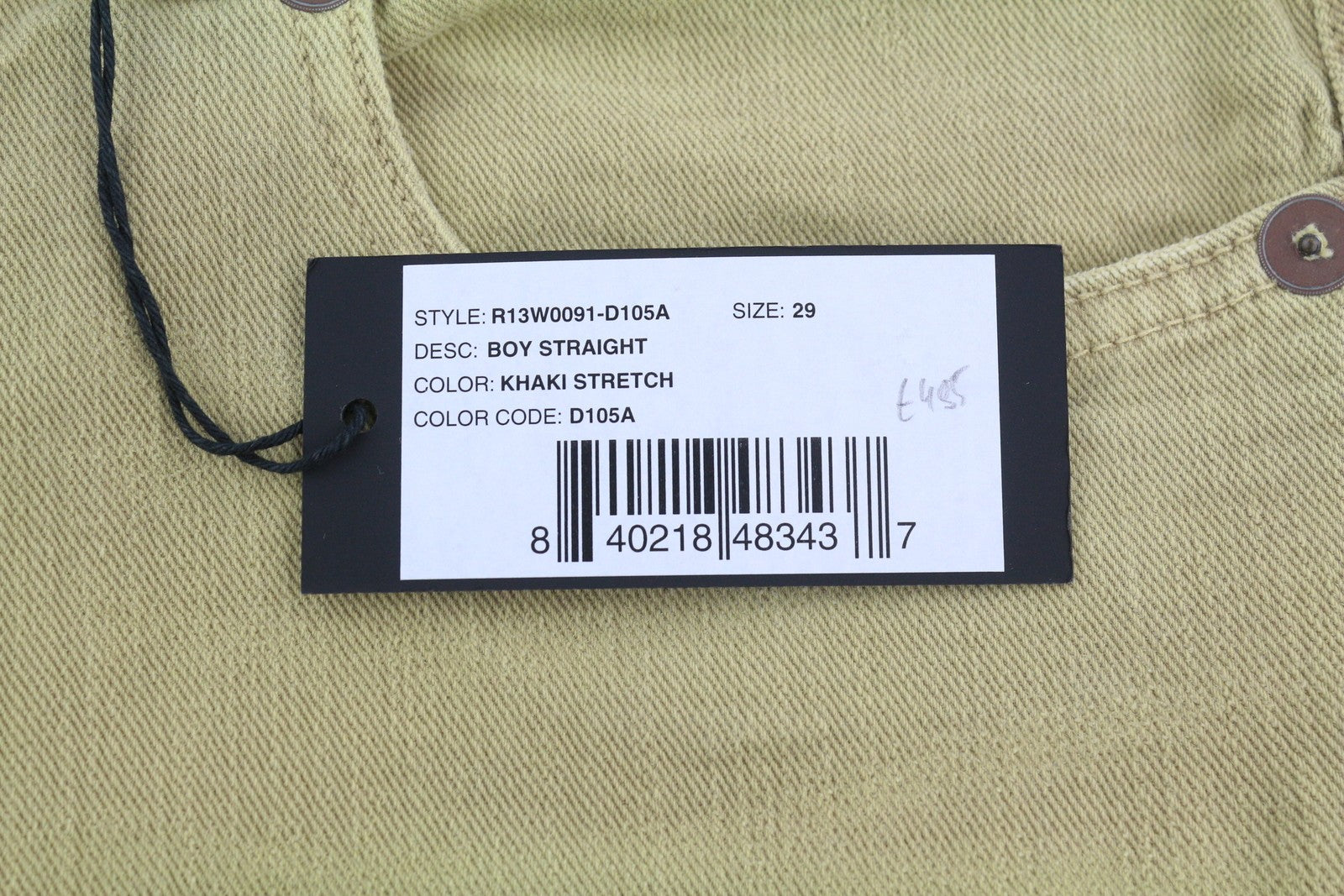 R13 Boy Straight Women Jeans 29 Khaki Stretch Washed Logo Ankle RRP699